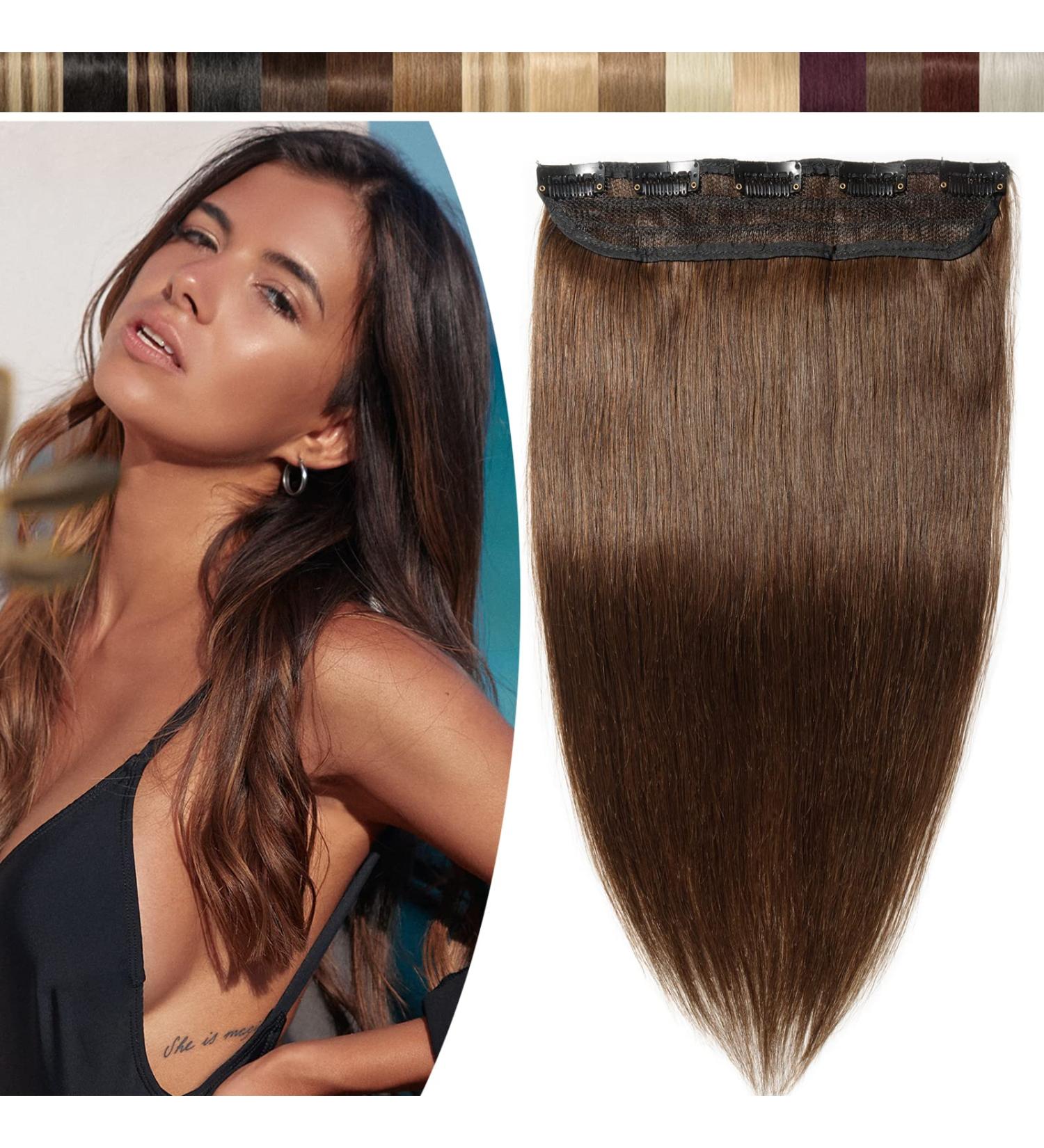 22 inches SEGO One Piece Hair Extensions Clip in Human Hair #4 Medium Brown Real Remy Hairpieces for Women 3/4 Full Head Straight Invisible (55g) - Buy Online on GoSupps.com