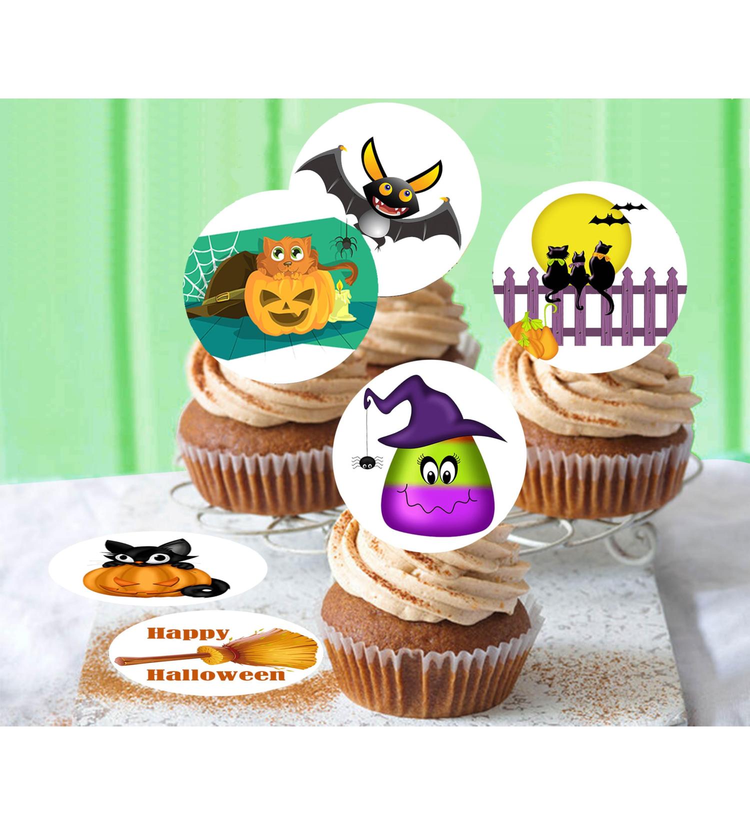 24 x Pre-Cut Halloween Mix 8 Edible Stand up Wafer/Rice Paper Cupcake Toppers Birthday Party Cute Kids Children Cake Decorations - Buy Online on GoSupps.com