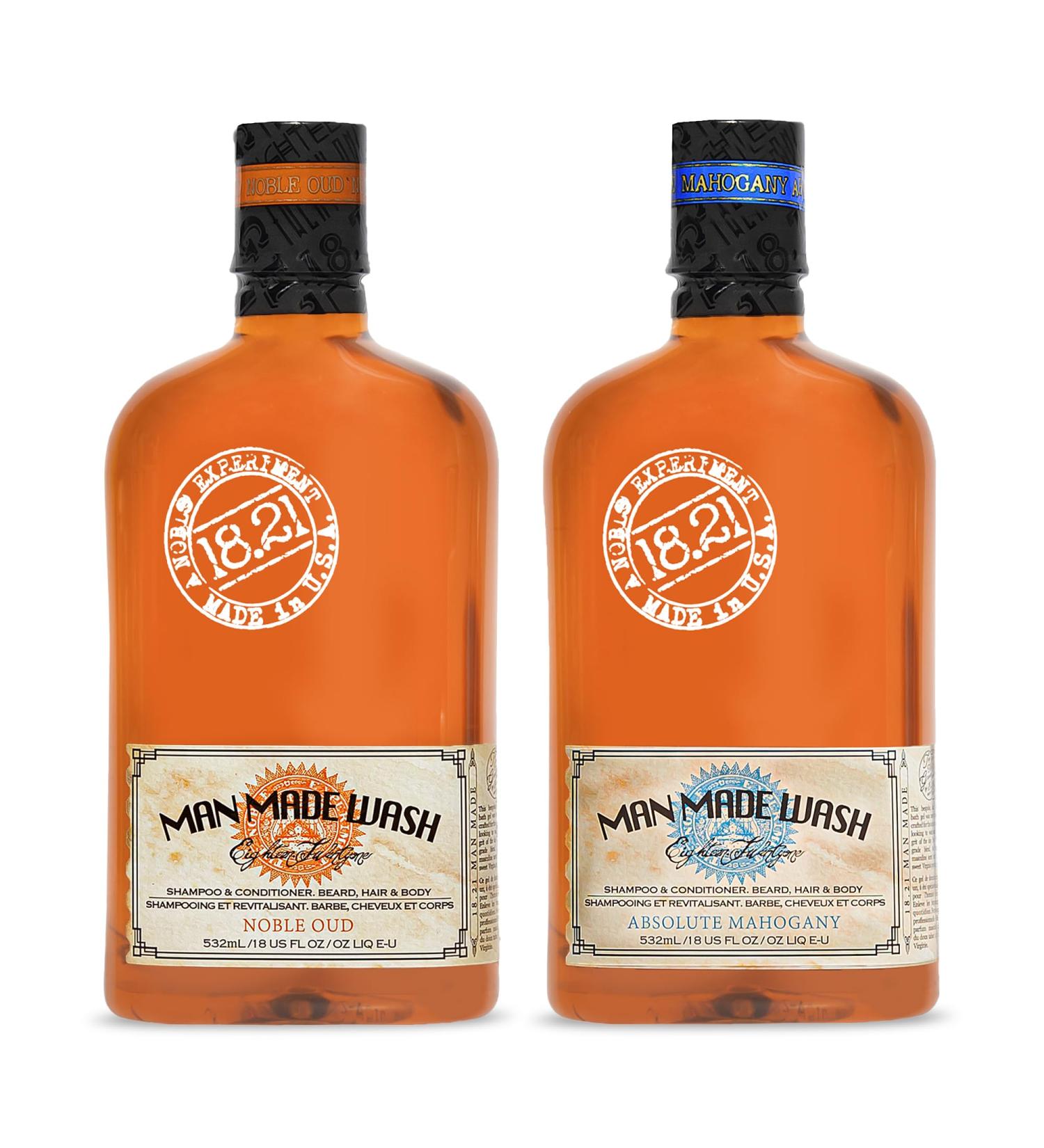 18.21 Man Made Noble Oud Wash & Absolute Mahogany 3-in-1 18 oz Wash 2-Set Bundle All Hair & Skin Types for Men Strengthens and Moisturizes in a Manly Aroma - Buy Online on GoSupps.com