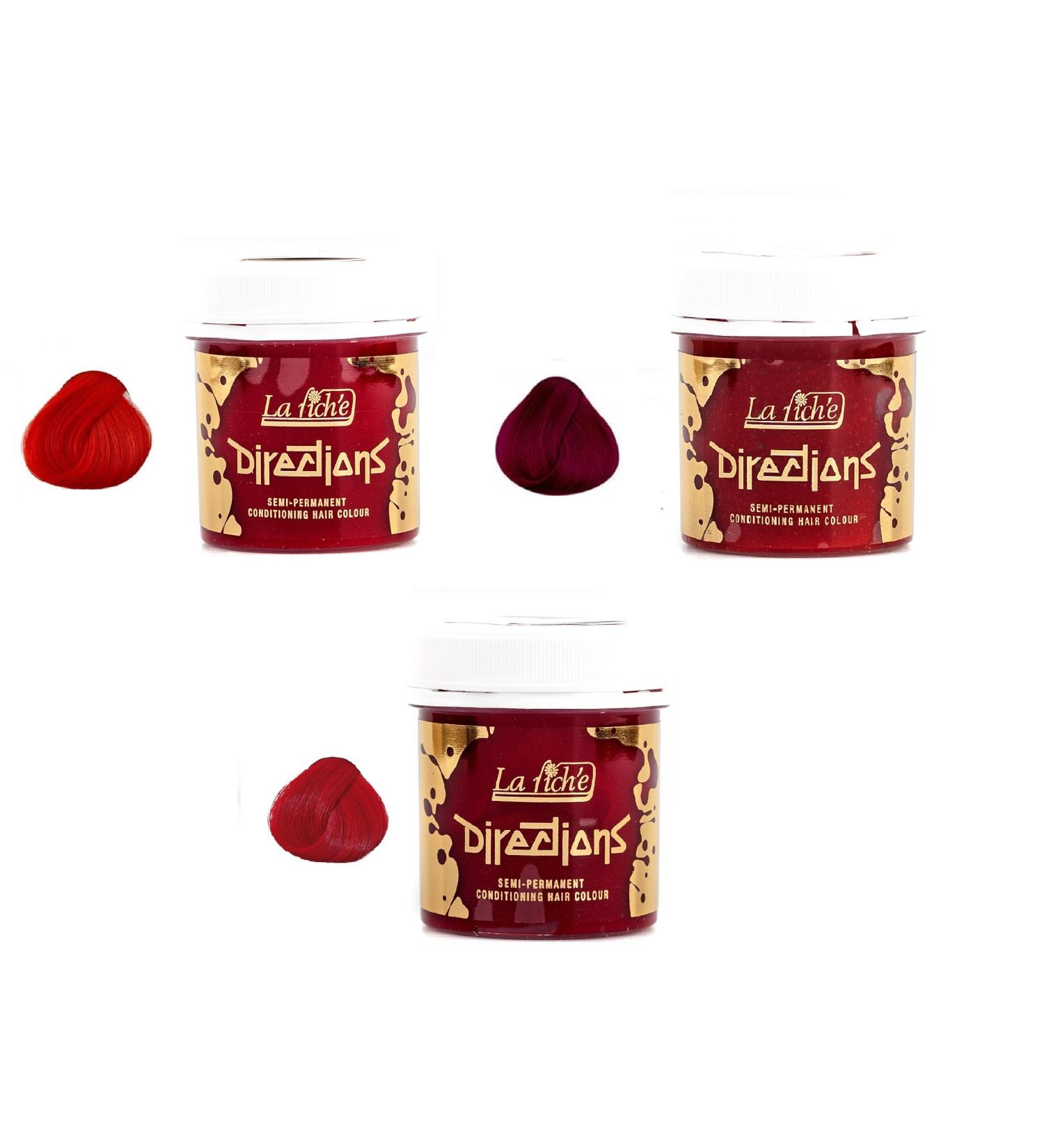 3 X La Riche Directions Semi-Permanent Hair Colour Dye Rubine Poppy Red & PillarboxRed