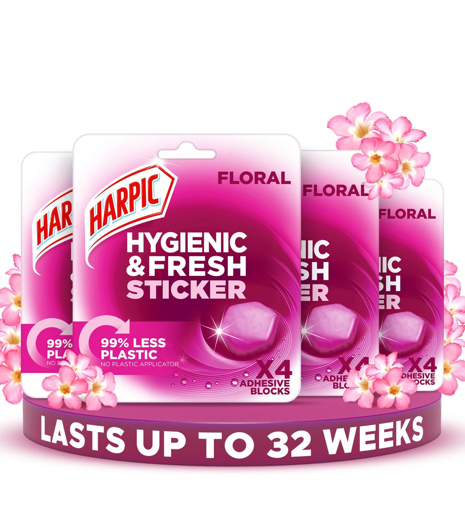 Harpic Hygienic Fresh Sticker Adhesive Toilet Block Purple - Floral 4 Packs of 4 stickers. Toilet Freshener No Plastic Applicator. 4 count (Pack of 4) - Buy Online on GoSupps.com
