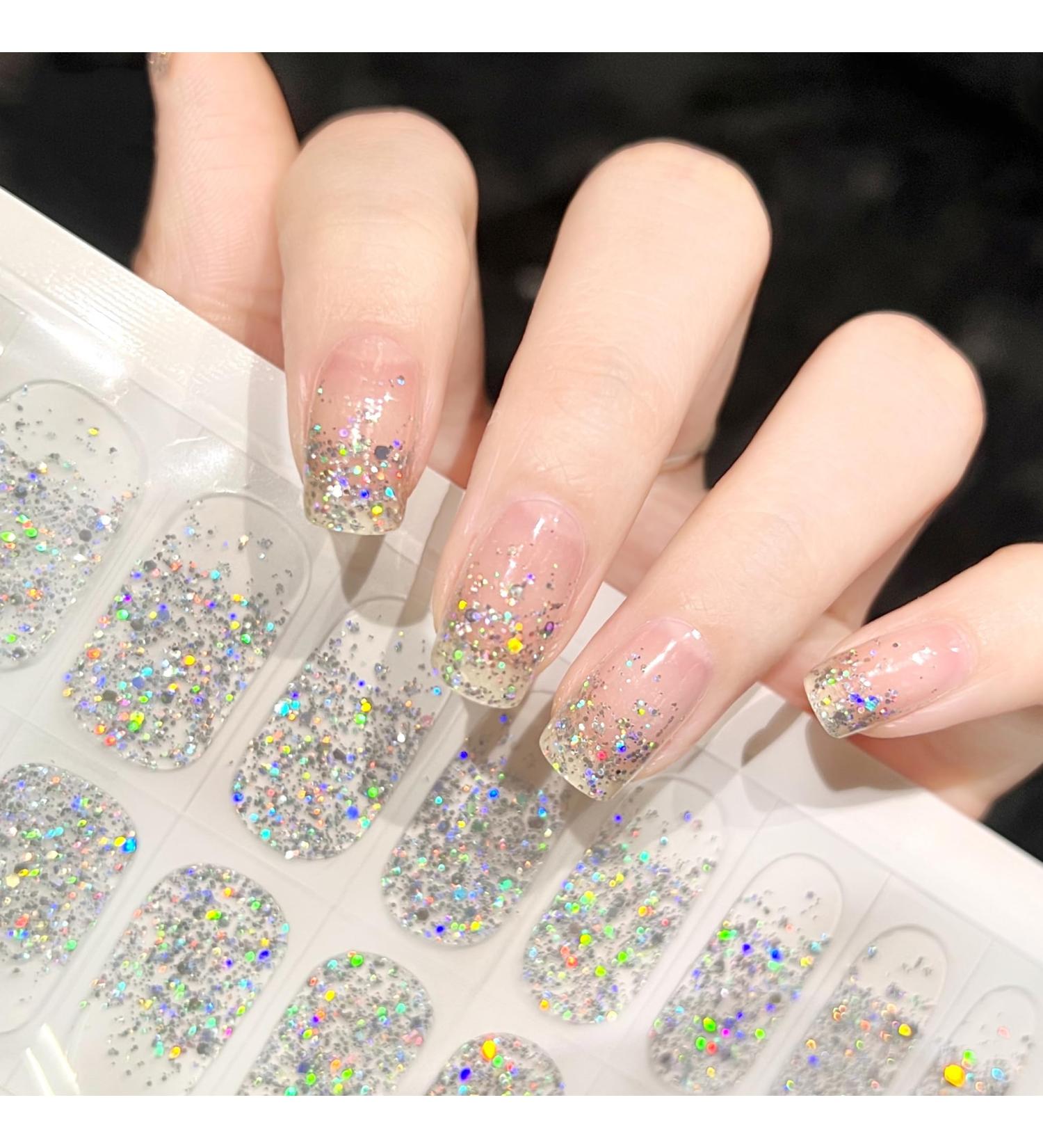 Buy Semi Cured Gel Nail Strips | Glitter Sequins Nail Stickers & Transparent Full Nail Wraps for Stunning Nail Art Design - International Shipping Available - Buy Online on GoSupps.com