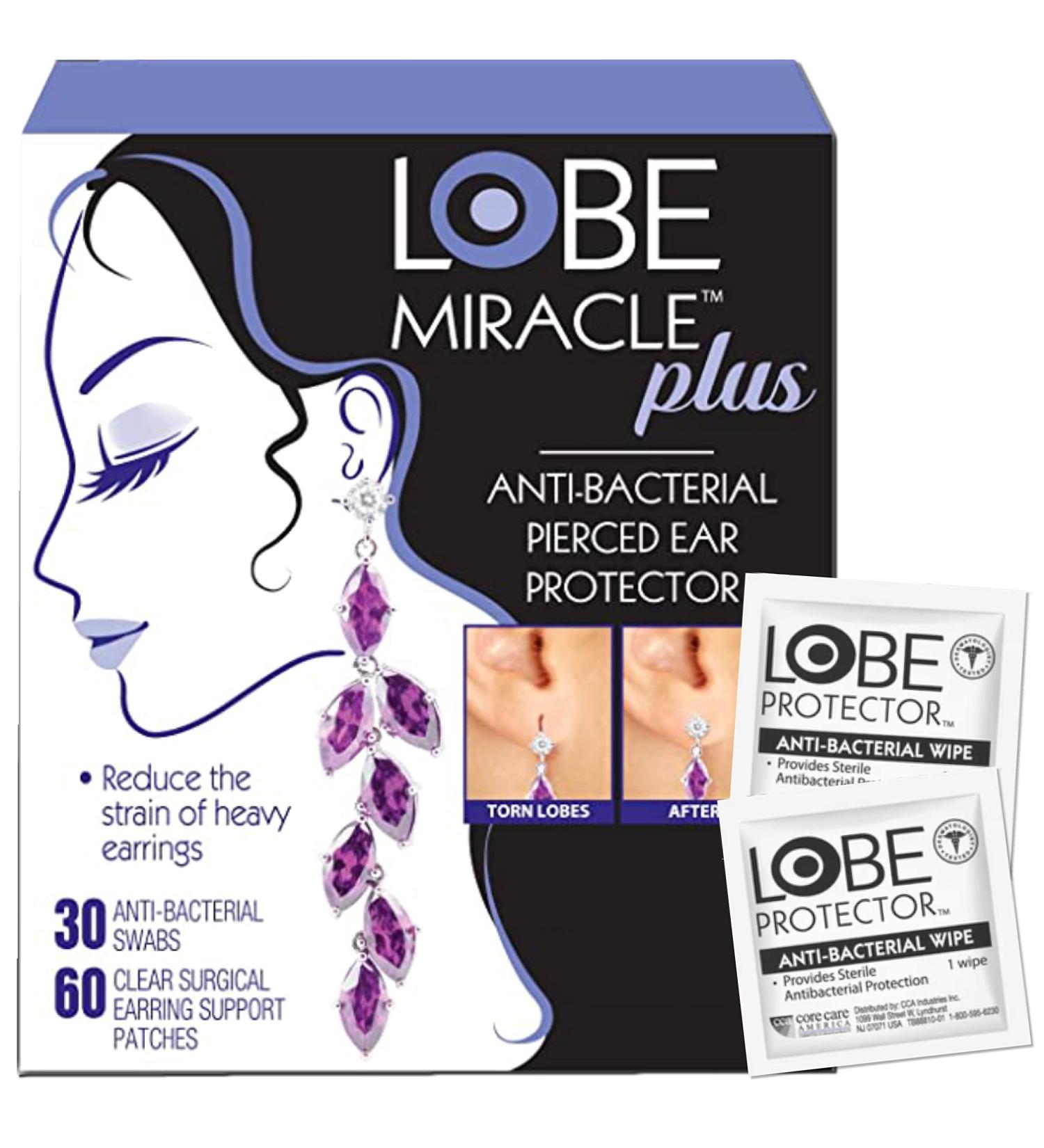 Lobe Miracle Plus Clear Earring Support Patches & Antiseptic Wipes - Ear Care Products for Droopy, Torn, or Stretched Ear Lobes - 60 Patches & 30 Swabs - Buy Online on GoSupps.com