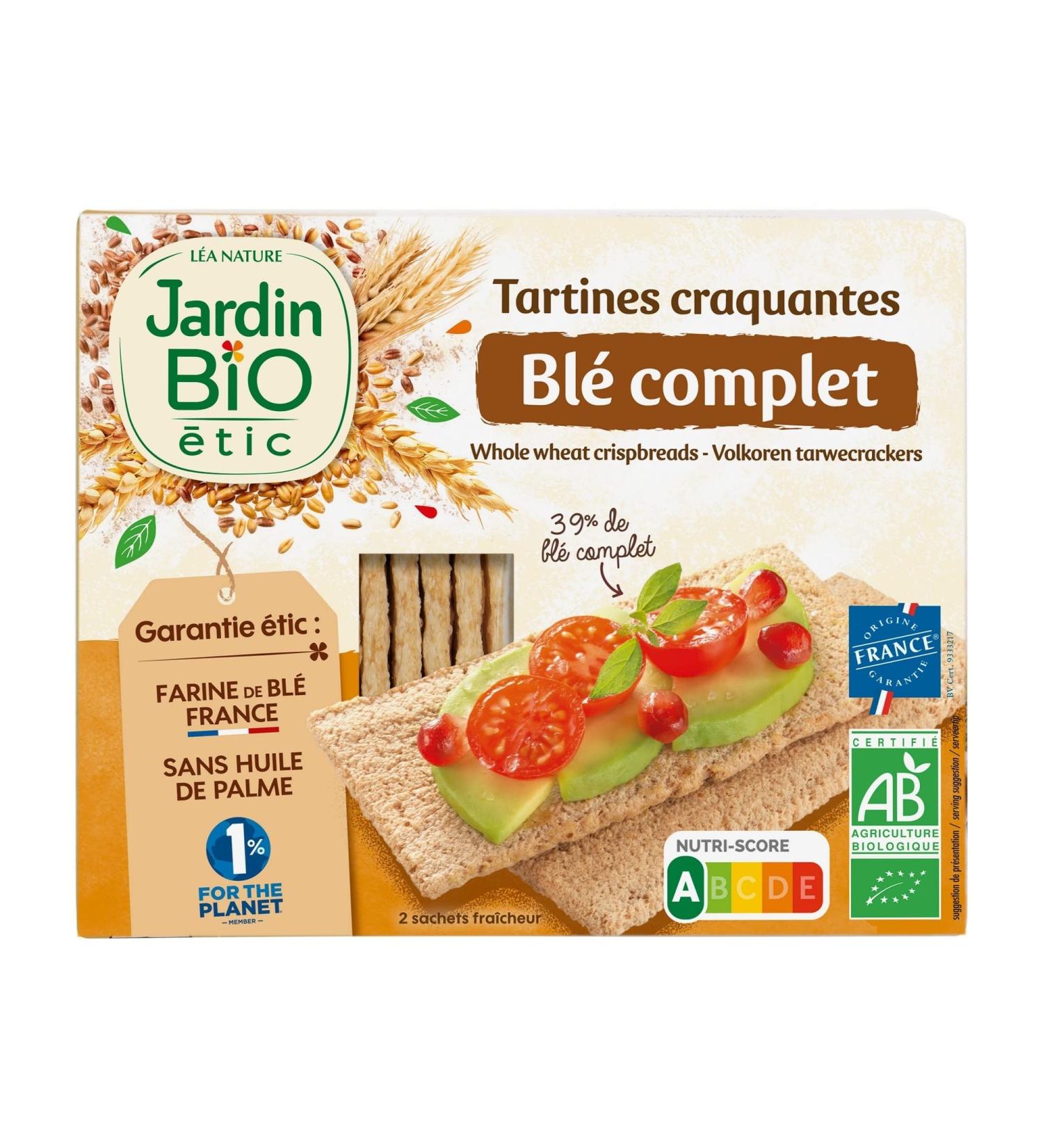 Jardin BiO tic Crunchy Toasts Whole Wheat Organic AB Certified Wheat Flour France Free of Palm Oil Made in France Pack of 2 Fresh Sachets 150 g - Buy Online on GoSupps.com