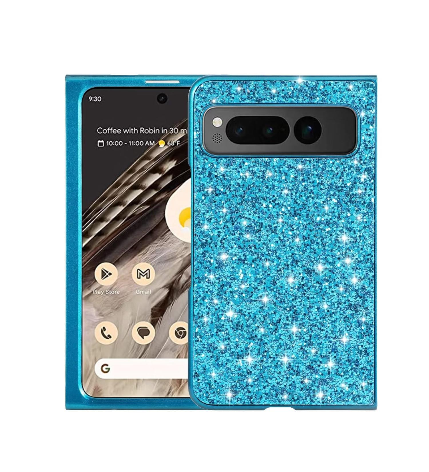 Buy Tivenfezk Nadoli Glitter Shell for Google Pixel Fold - Ultra-Thin Shockproof Bling Case with Blue Glossy Finish - Buy Online on GoSupps.com