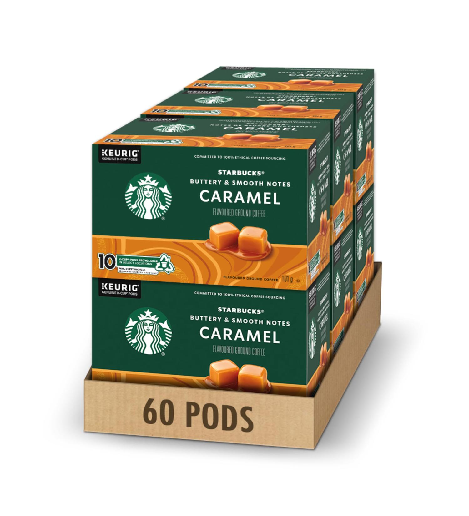 Starbucks Caramel K-Cups Single Serve Keurig Compatible Caramel Flavoured Coffee Pods for Keurig Brewers - 60 Capsules Caramel 10 count (Pack of 6) - Buy Online on GoSupps.com