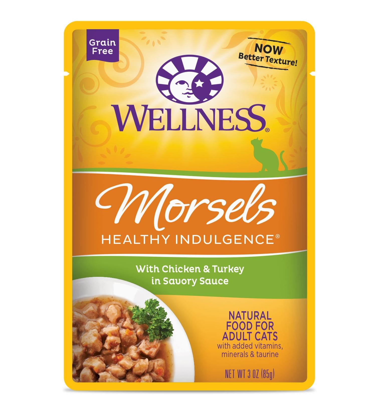 Wellness Healthy Indulgence Natural Grain Free Wet Cat Food - Chicken & Turkey Morsels 3oz Pouch (Pack of 24) - Buy Online on GoSupps.com