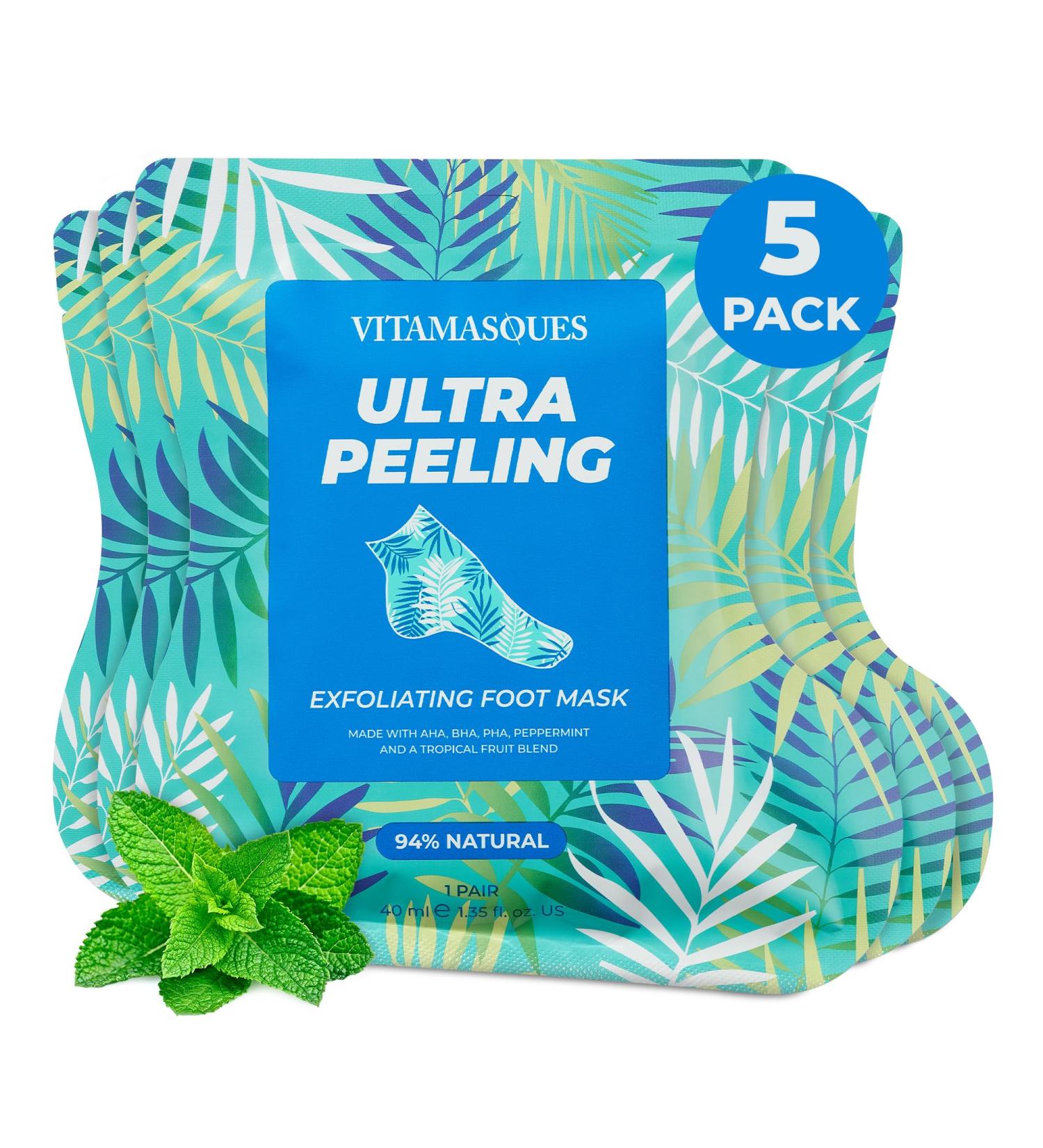 Vitamasques Ultra Foot Peeling Mask 5 Pack - Exfoliating Foot Care for Dry Cracked Feet - Cruelty-Free & Dermatologically Tested - Buy Online on GoSupps.com