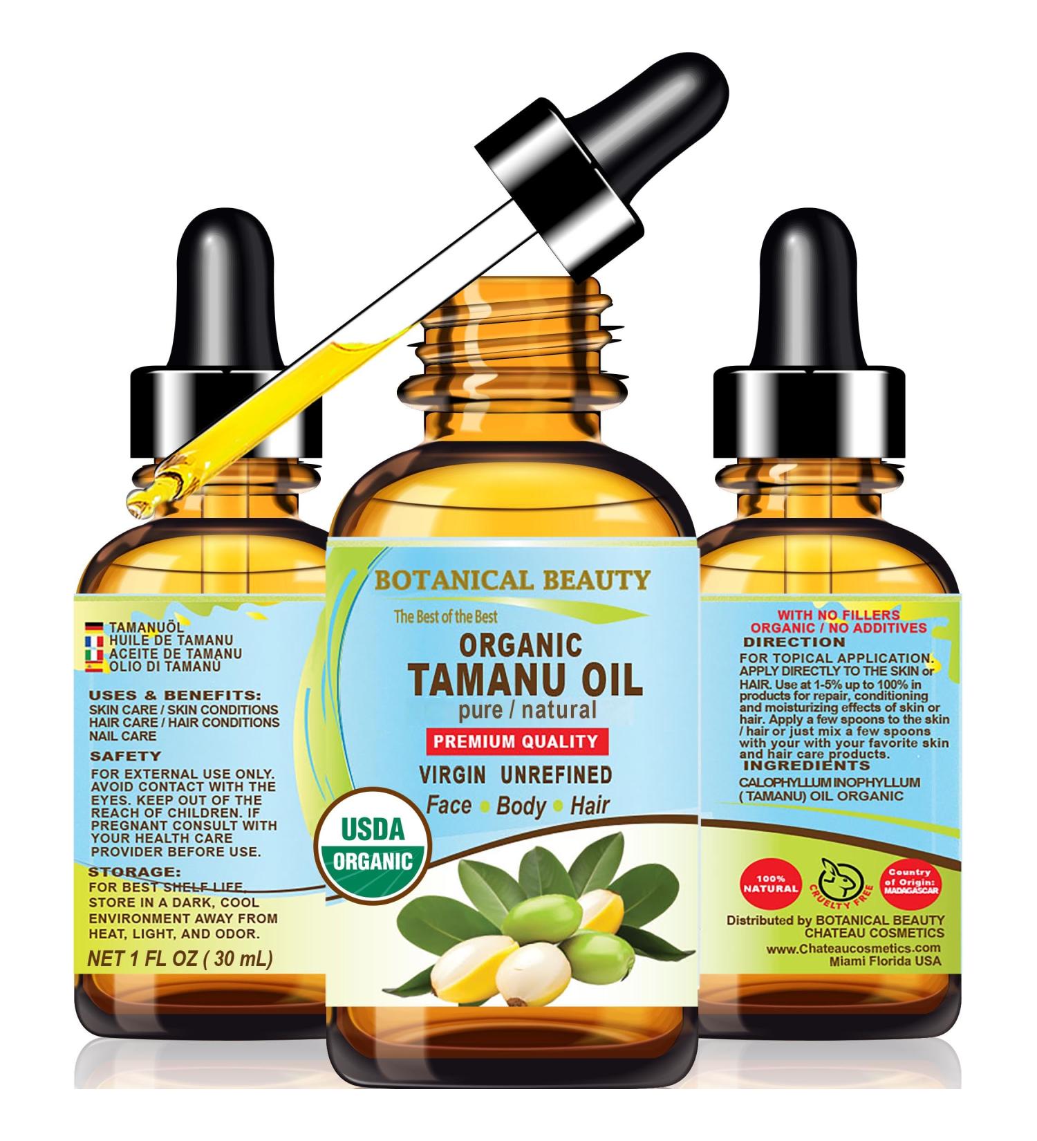 Botanical Beauty Organic TAMANU OIL 100% Pure Natural VIRGIN UNREFINED Cold-Pressed Carrier Oil 1 Fl oz 30 ml for Face Skin Body Hair Lip Nails. Rich in Vitamin E Vitamin C - Buy Online on GoSupps.com
