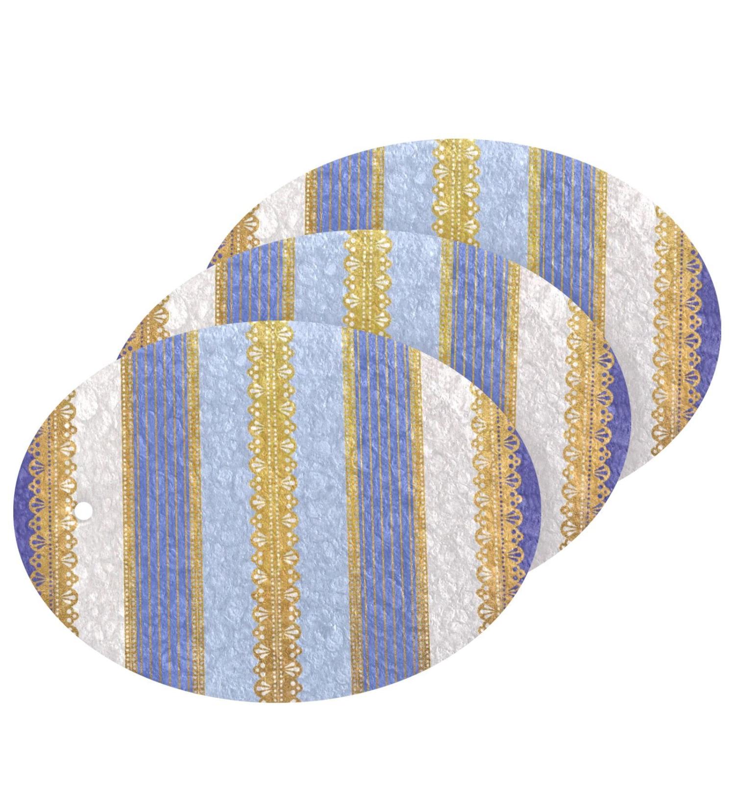 3-Pack Cleaning Kitchen Sponges Oval Blue and White Stripes Kitchen Cellulose Dishwashing Wood Pulp Cotton - Buy Online on GoSupps.com