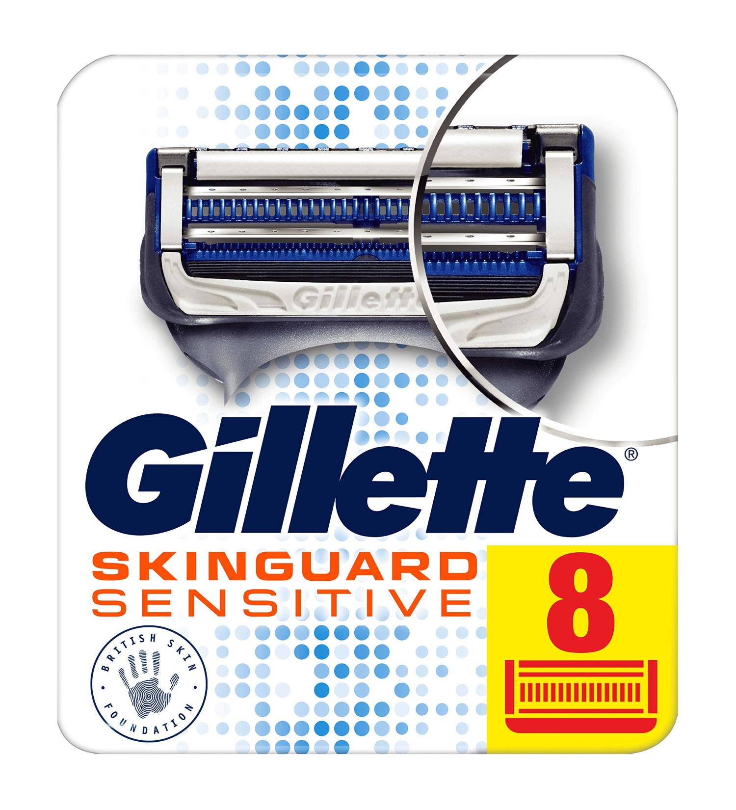 Gillette SkinGuard Sensitive Razor Blades Men Pack of 8 Razor Blade Refills with Precision Trimmer Fits Fusion Handles 7 Piece Set