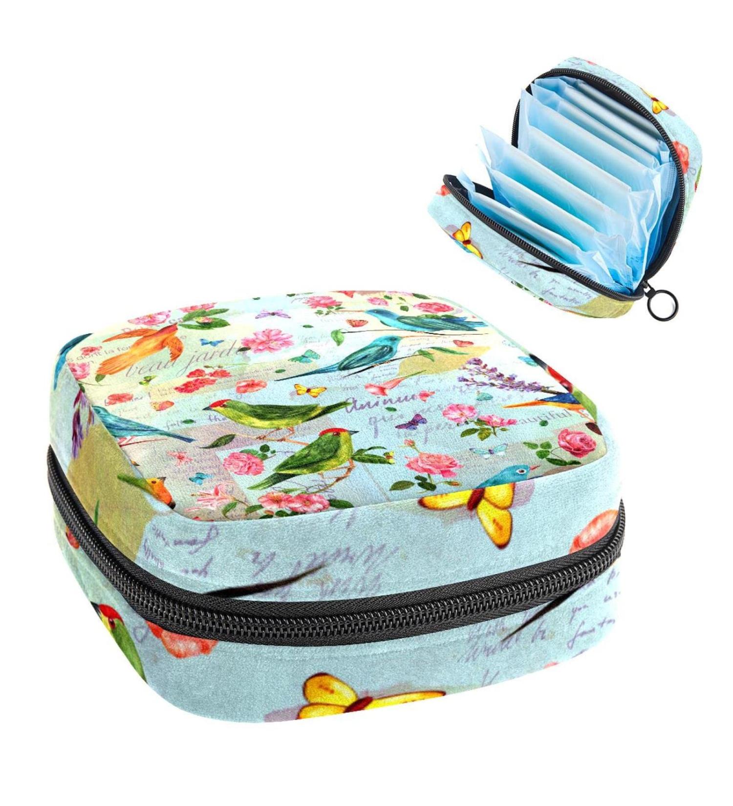 GIAPB Period Bag - Sanitary Napkin Storage and Travel Makeup Pouch - Bird Flower Butterfly Design - Color4337 - Buy Online on GoSupps.com