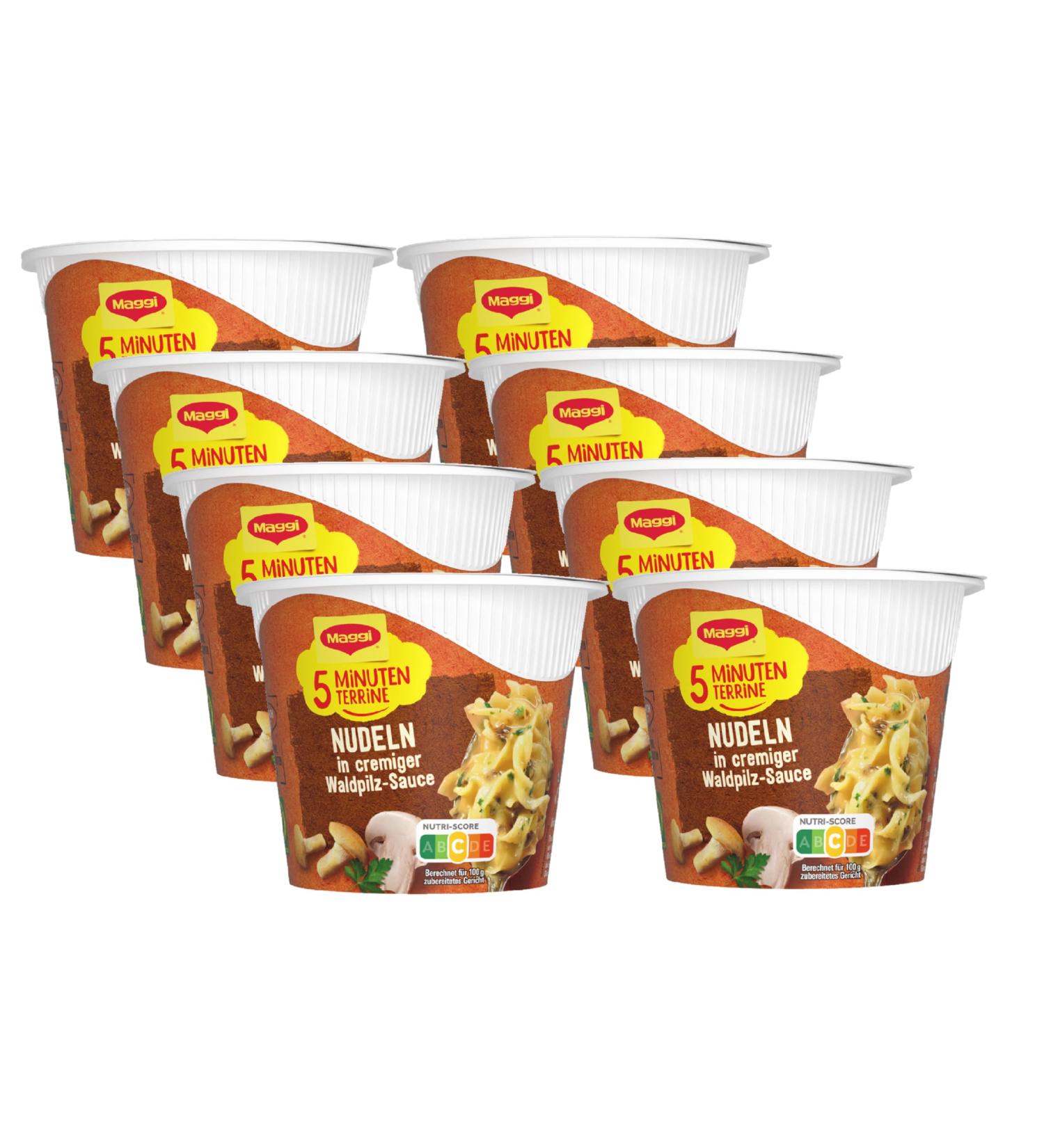 Maggi 5-Minute Terrine Noodles in Forest Mushroom Cream Sauce - Instant Pasta Meal | 8-Pack (8 x 56g) - Delicious Ready Meal with Mushrooms - Buy Online on GoSupps.com