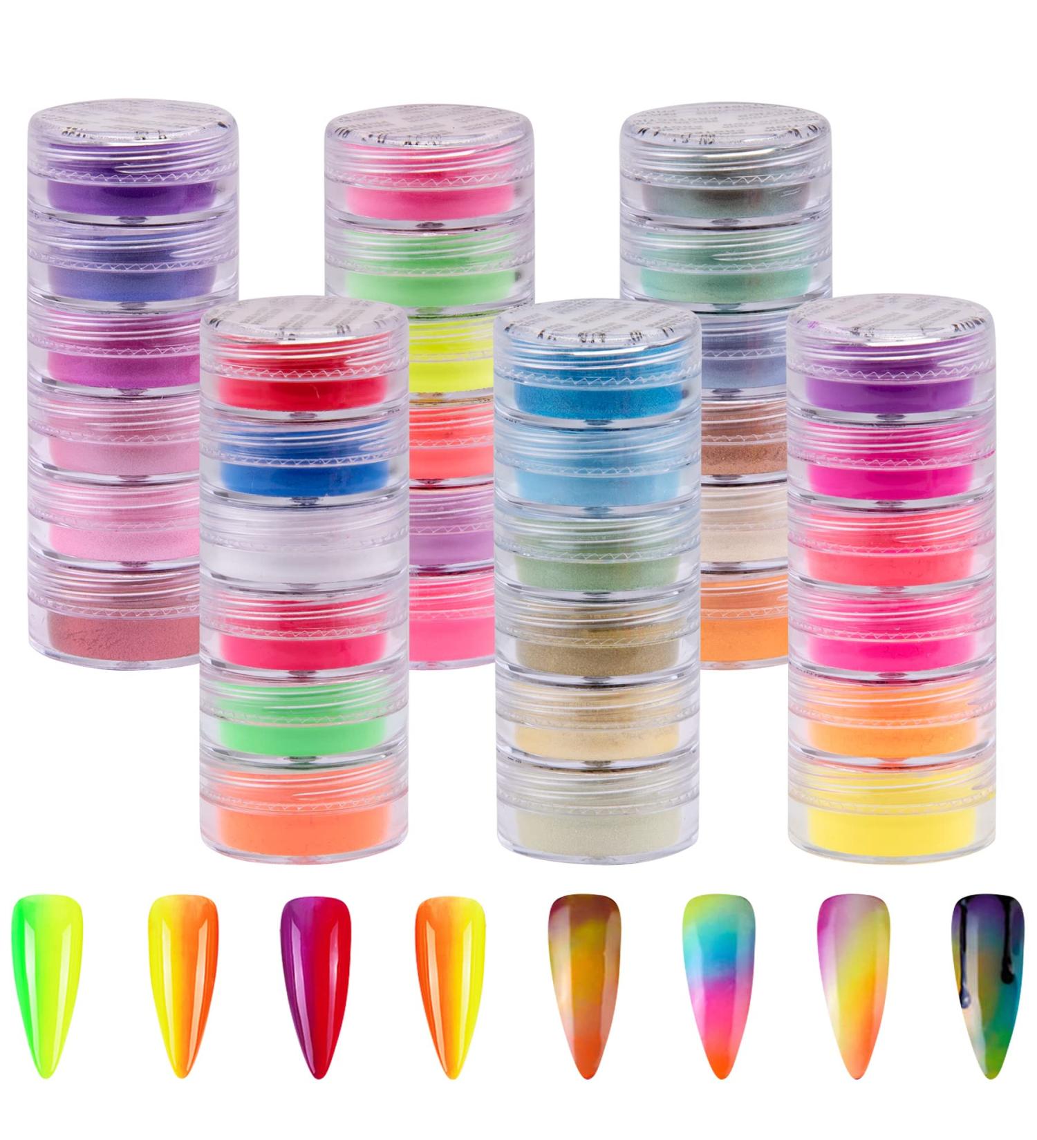 Duufin 36 Colours Nail Pigment Powder Fluorescent Nail Powder Iridescent Pearlescent Colourful Nail Powder Pigment for Nail Art Body and Crafts Bright - Buy Online on GoSupps.com