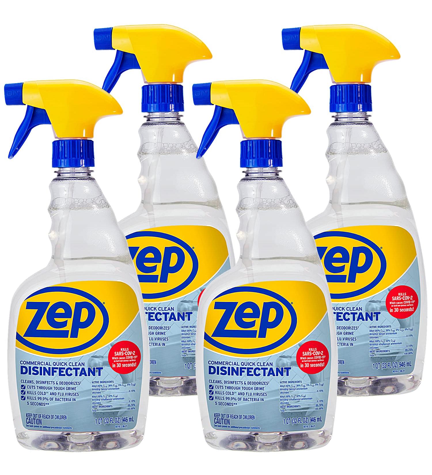 Zep Quick Clean Disinfectant 32 oz. Case of 4 Kills 99.9% of Bacteria in 5 Seconds (ZUQCD324) - Buy Online on GoSupps.com