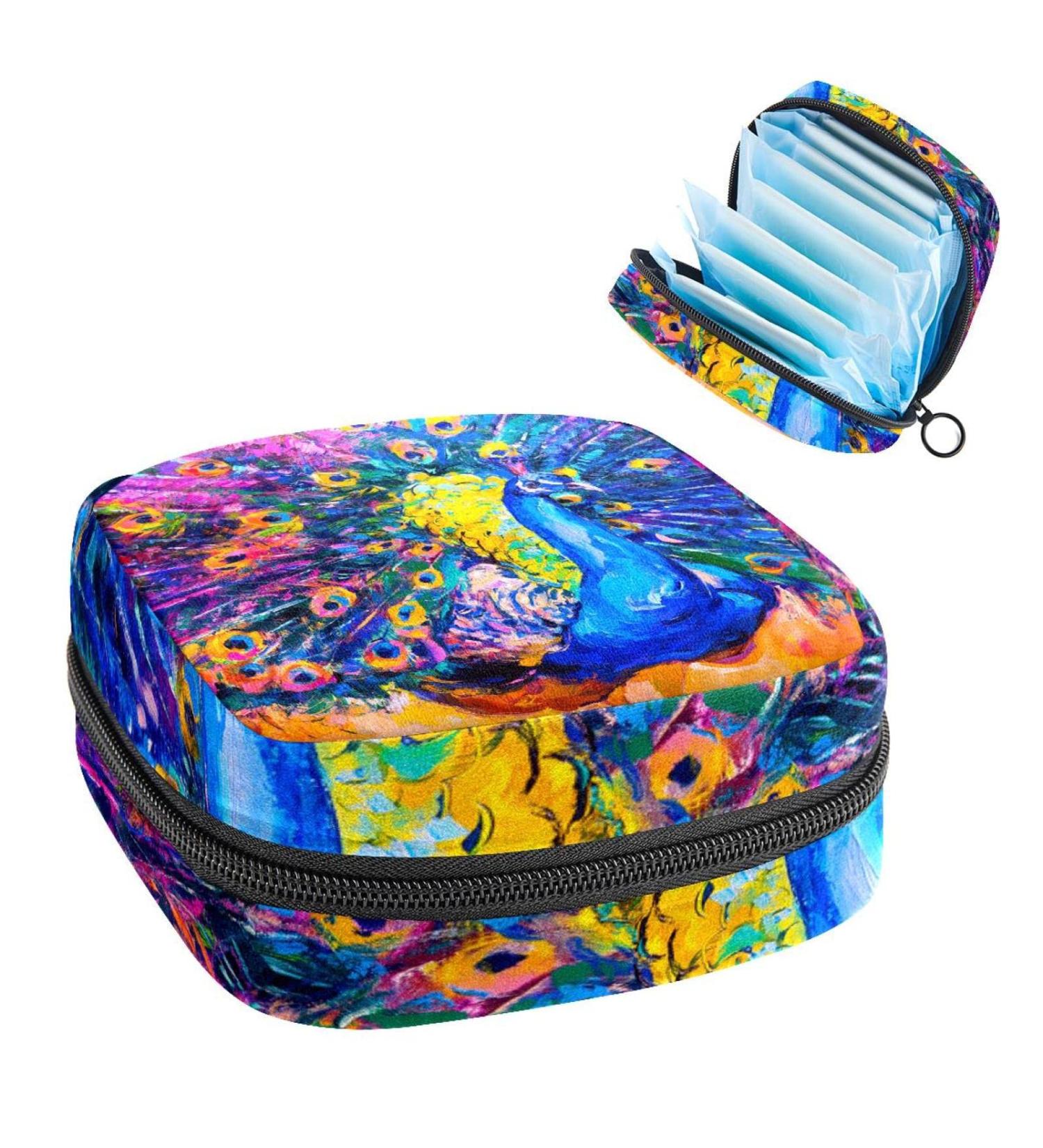 Women's Bonds Storage Bags - Portable Halter Oil Painting Peacock Period Kit | Colorful Feminine Product Bag - Buy Online on GoSupps.com