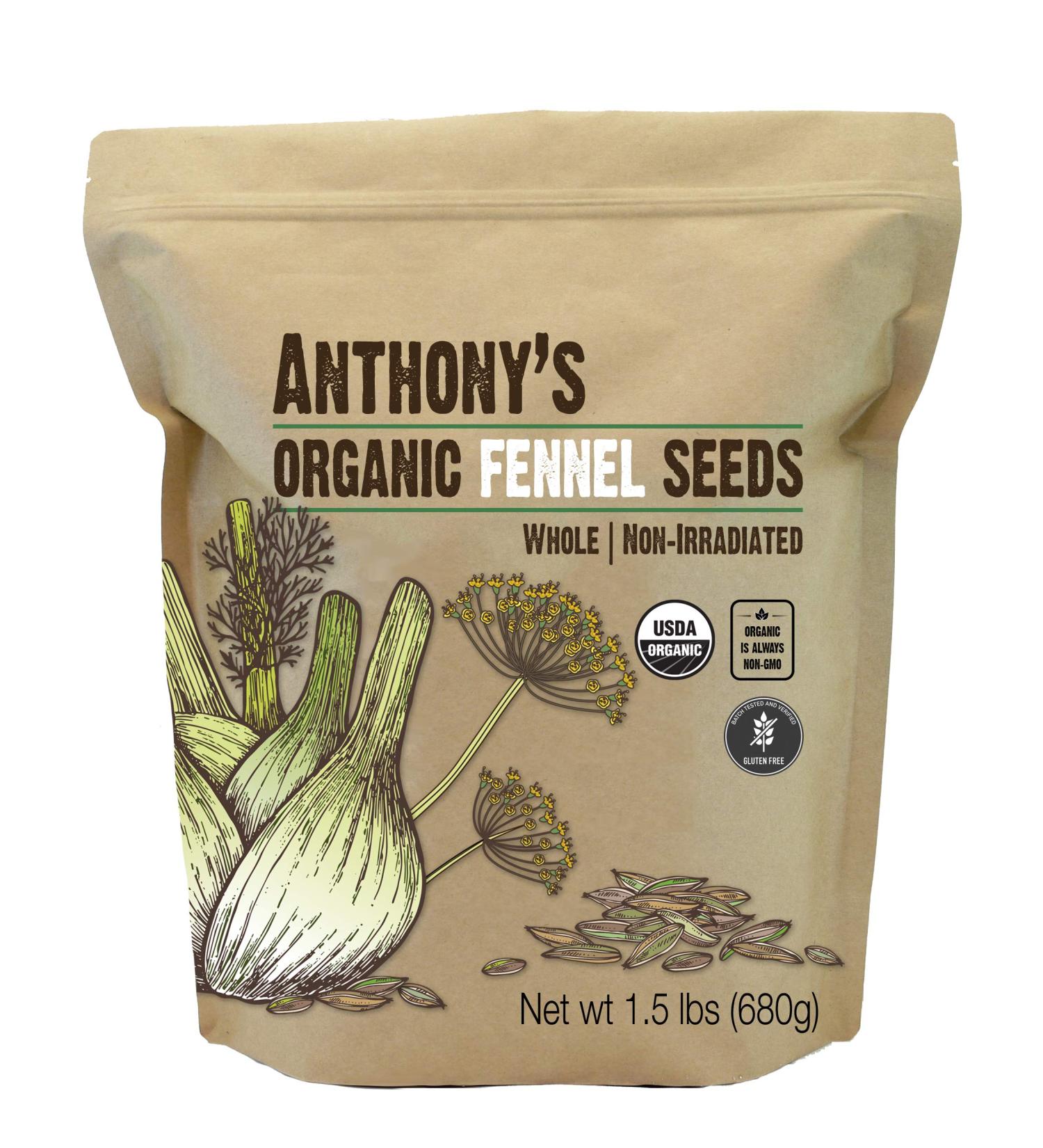 Anthony's Organic Fennel Seeds 1.5 lb - Whole, Non-Irradiated, Gluten Free, Non-GMO - 1.5 Pound Pack - Buy Online on GoSupps.com