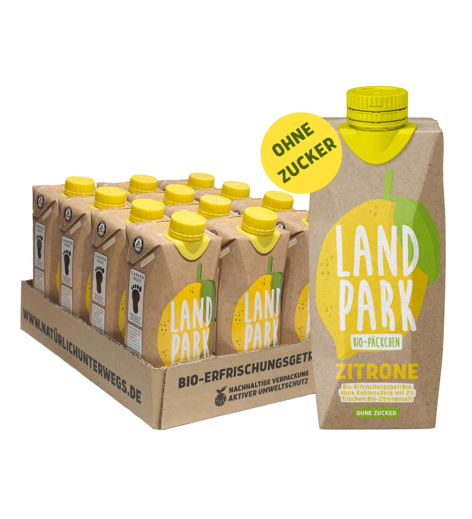 Landpark Bio-Refresher Drink Lemon | Organic Sugar-Free | 12 x 0.5L Tetra Pak | No Carbon Dioxide | Pfand-Free | 6L Pack - Buy Online on GoSupps.com