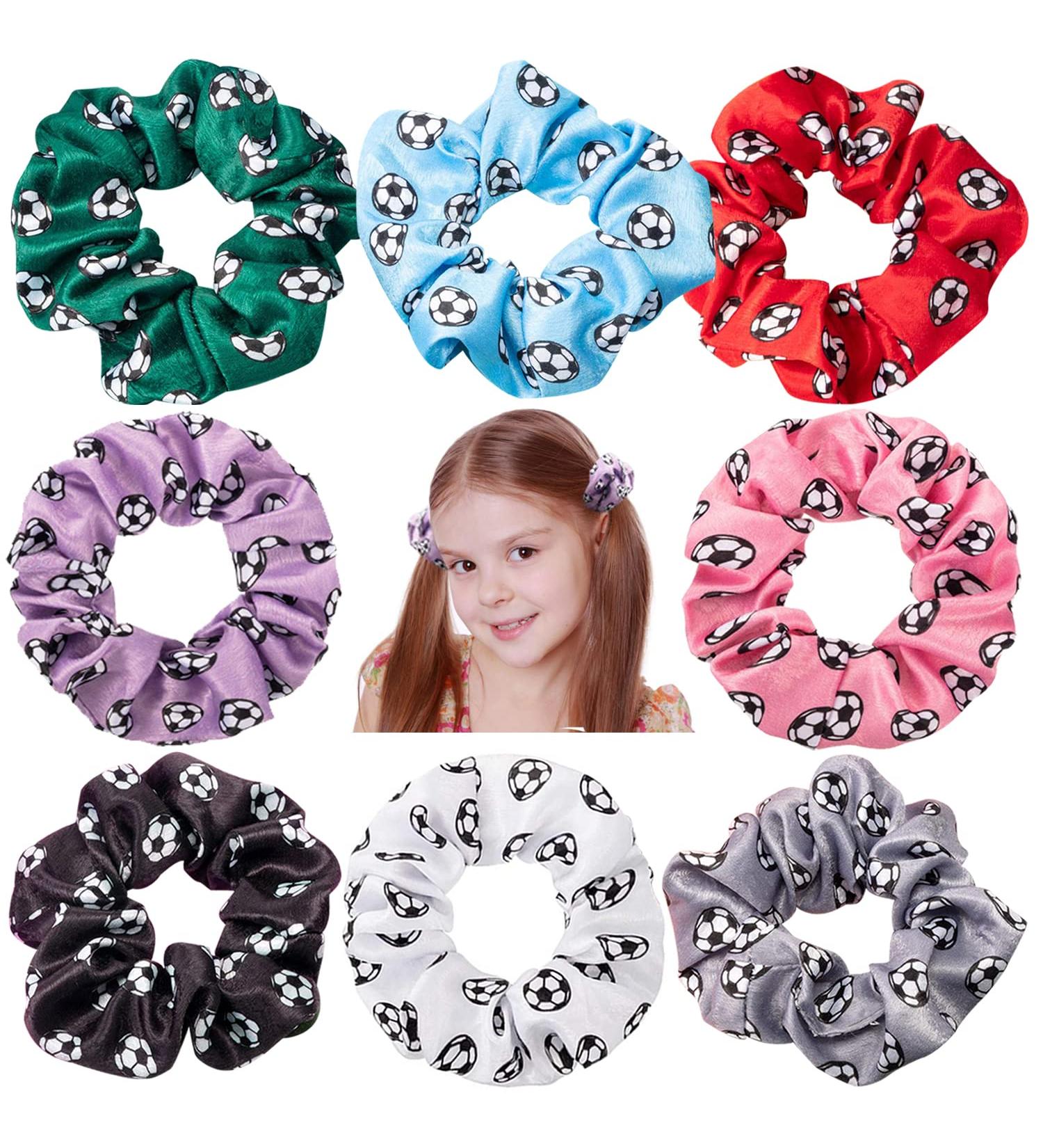 Soccer Ball Satin Hair Scrunchies Set - 8 Pieces for Girls & Women | Soft Silk Elastic Hair Ties for Curly Ponytail Hairstyles - Buy Online on GoSupps.com
