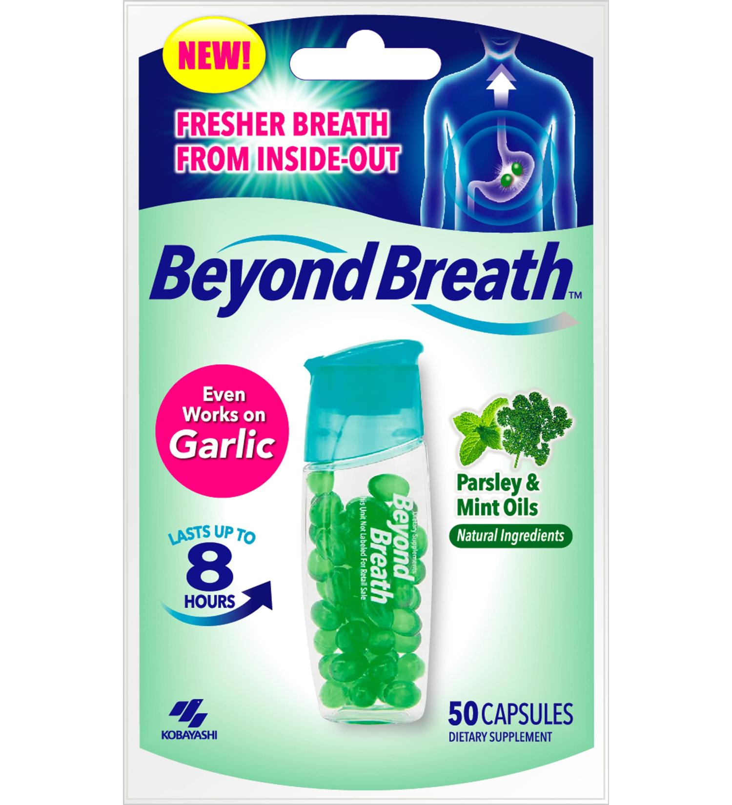 Beyond Breath Natural Capsules - Freshen Breath from Inside Out, Works on Garlic & Food Odors - Up to 8 Hours - 50ct - Buy Online on GoSupps.com
