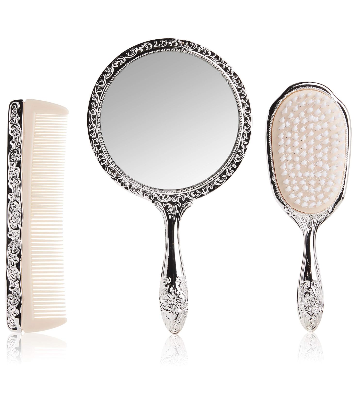 3 pc Silver Chrome Girls Vanity Set Comb Brush Mirror. - Buy Online on GoSupps.com