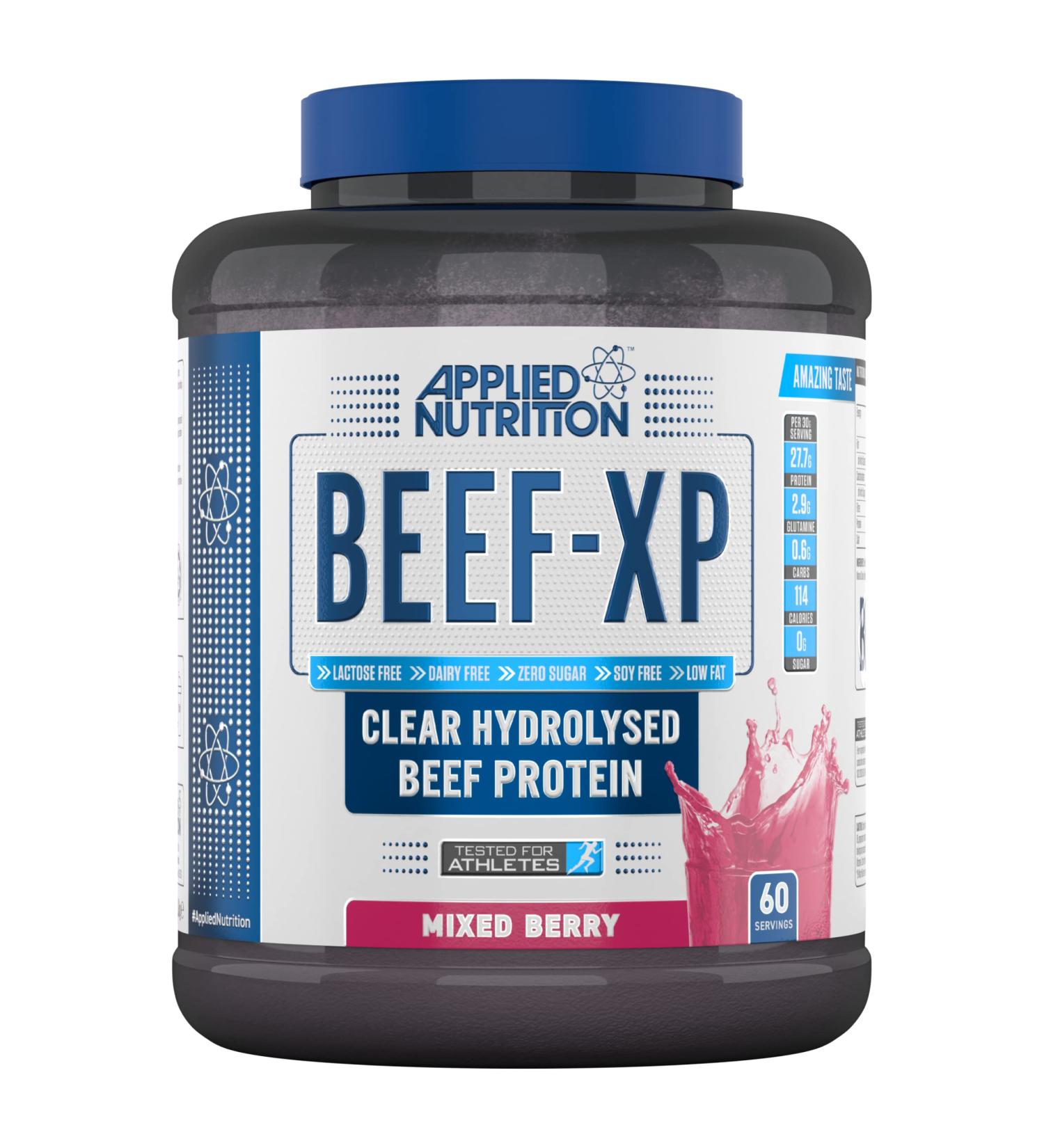Applied Nutrition Beef XP 1.8kg - Mixed Berry Flavor | Hydrolysed Beef Protein Isolate Powder | Dairy & Lactose Free | Zero Sugar | Low Fat | 60 Servings - Buy Online on GoSupps.com