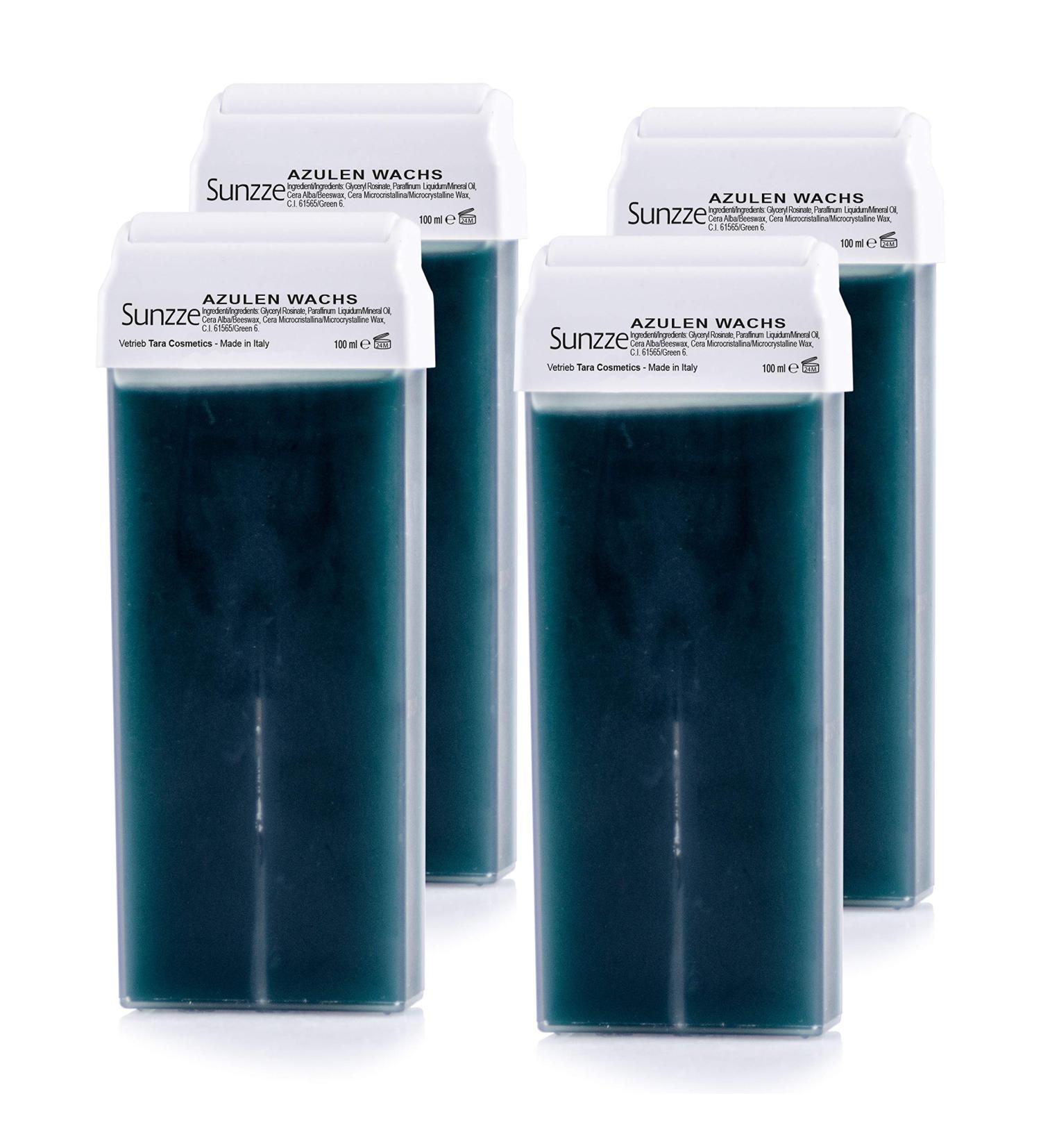 Sunzze Warm Wax Cartridges Roll-On Set - Azulen Brazilian Waxing Kit for Hair Removal | 4 x 100ml Cartridges - Buy Online on GoSupps.com