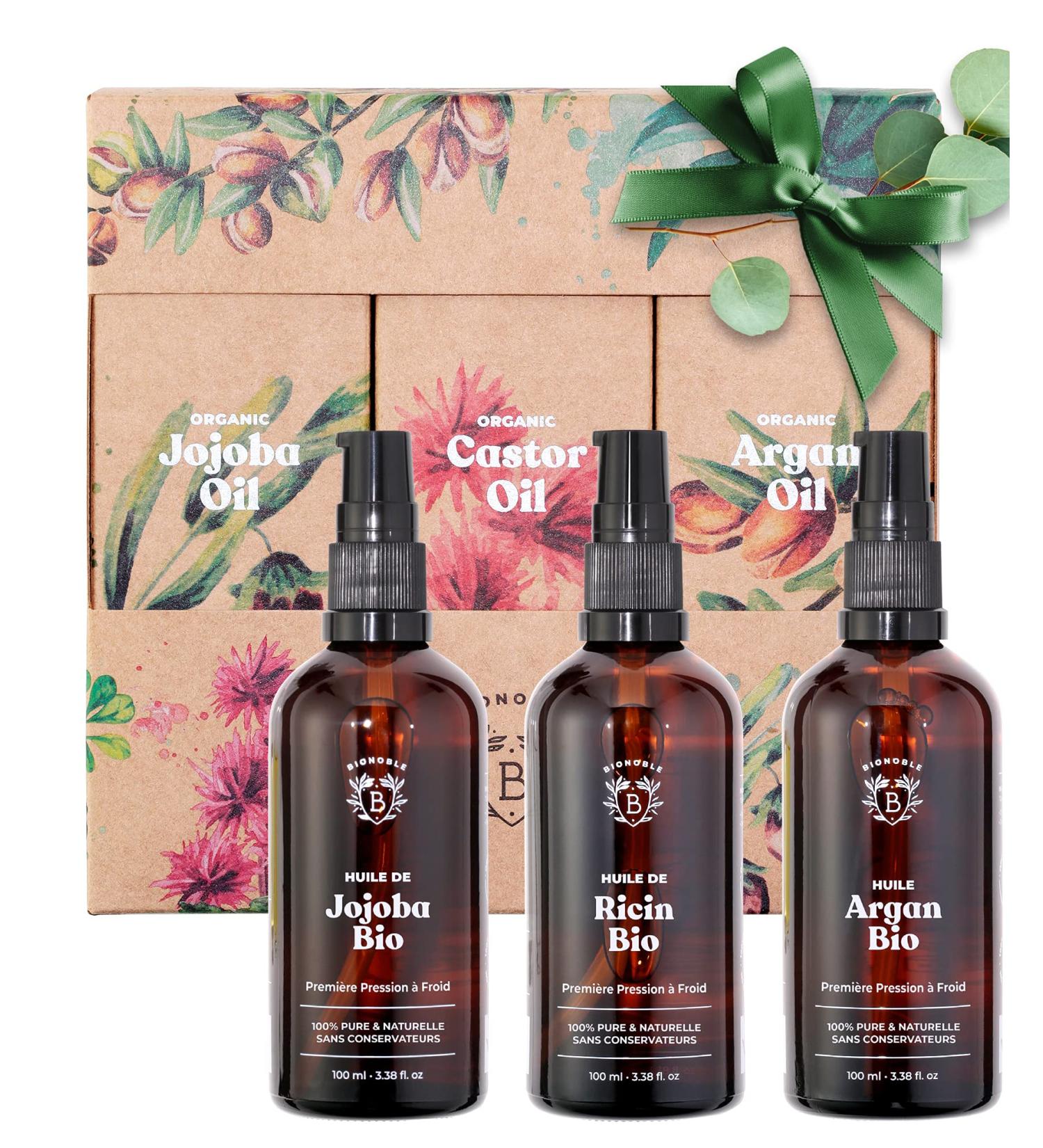Bionoble Natural and Organic Women's Gift Box 3x100ml - Castor Oil Argan Oil and Organic Jojoba Oil - Face Body and Hair Care - Birthday Gift Idea for Women - Buy Online on GoSupps.com