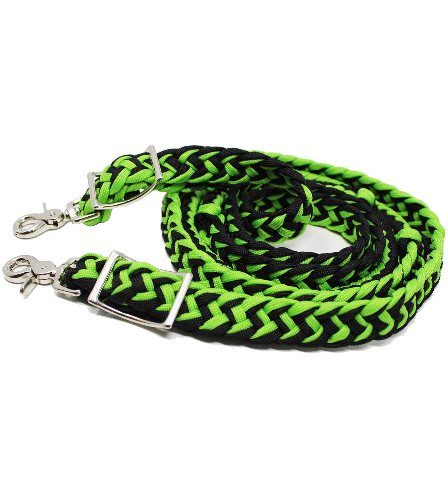 CHALLENGER Nylon Braided Knotted Roping Barrel Reins in Lime Green - 60705 - Buy Online on GoSupps.com
