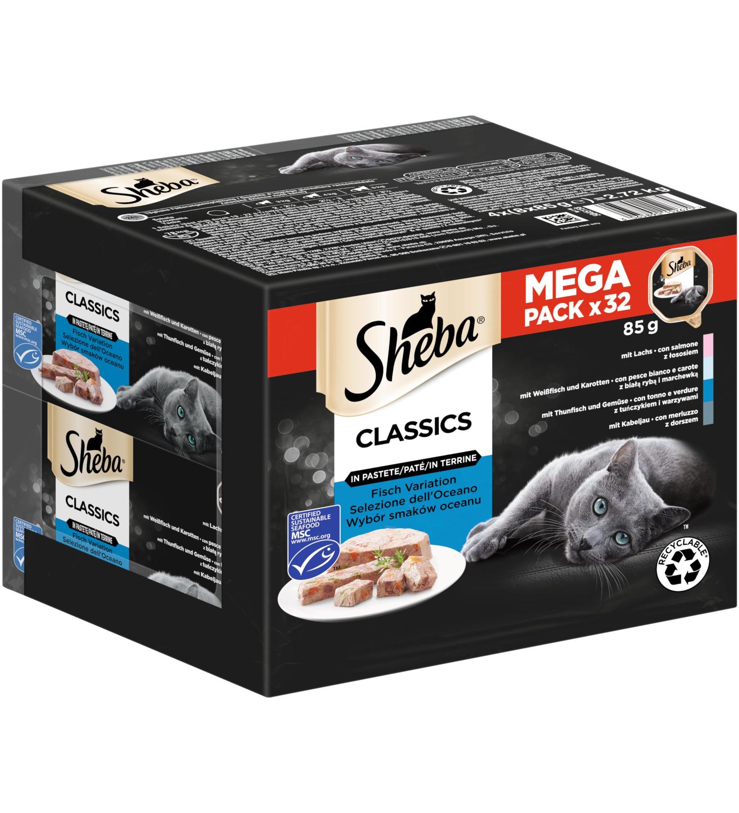 Sheba Classics Piedetete Cat Food - MSC Salmon White Fish Tuna & Cod - 32 x 85g (2.72 kg) - Premium International Shipping - Buy Online on GoSupps.com