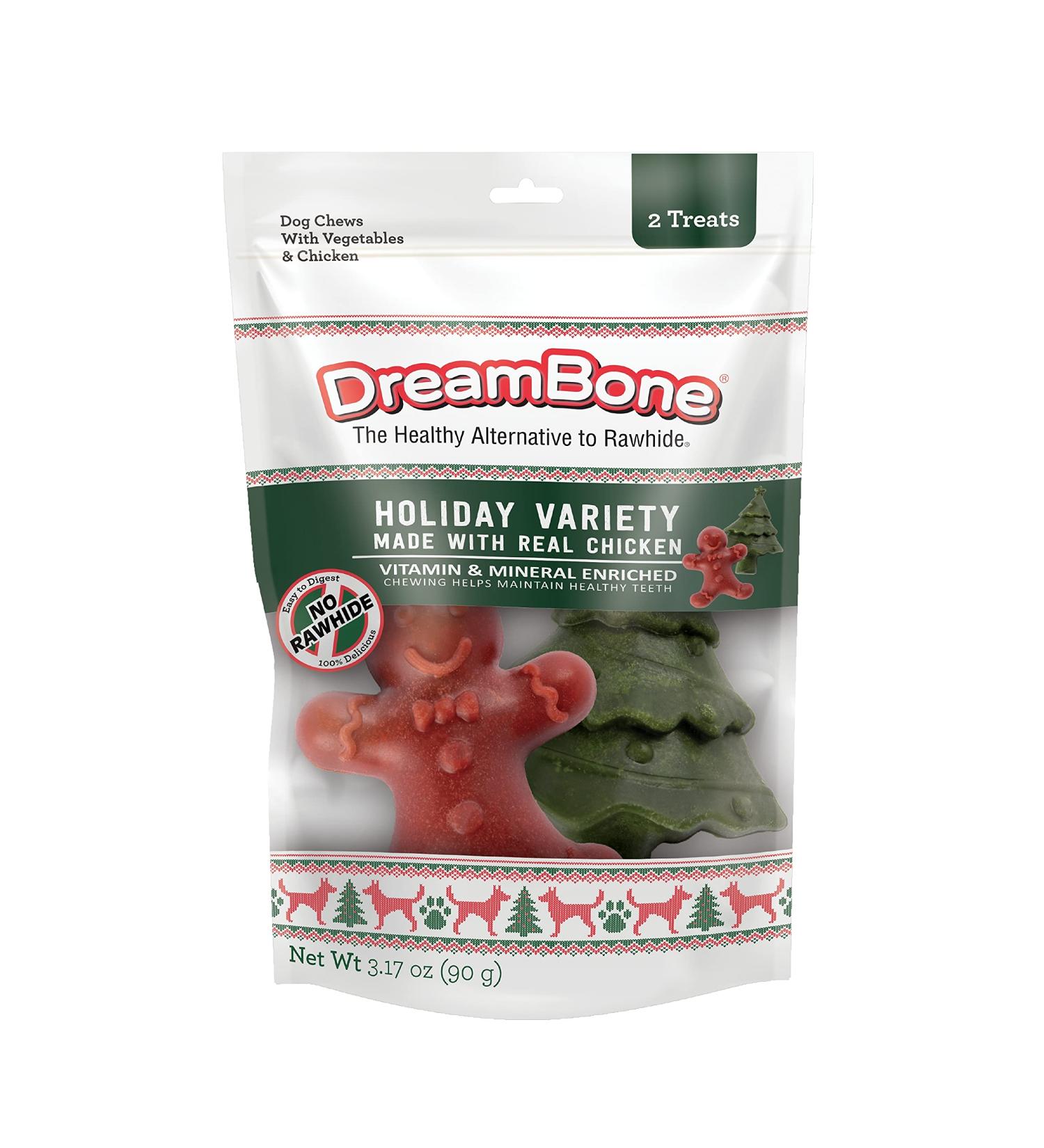 DreamBone Holiday Rawhide-Free Dog Chew Treats | Mixed Shapes with Real Meat and Vegetables | 2 Count - Buy Online on GoSupps.com
