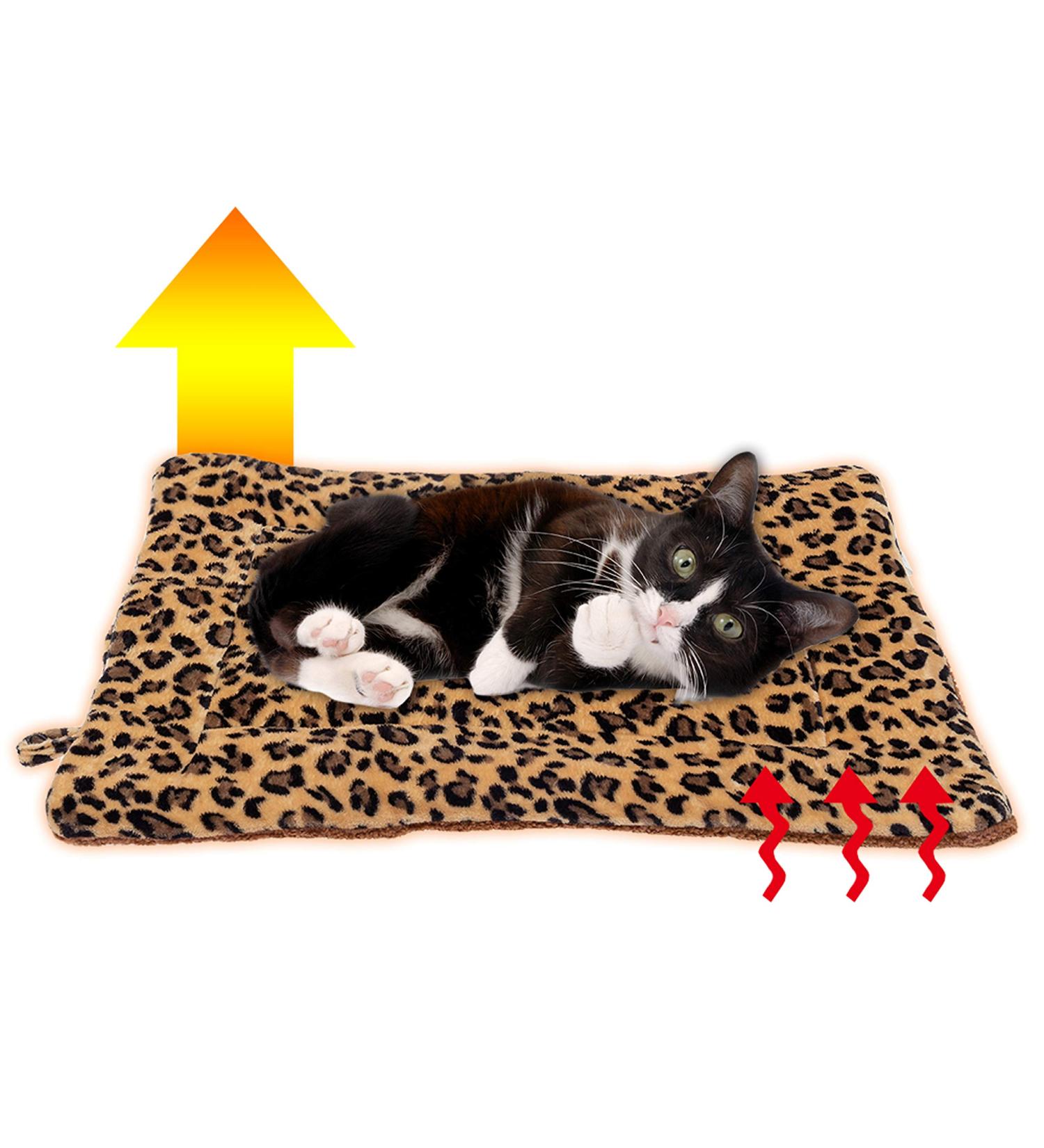 FLYSTAR Self-Heating Cat Bed Mat - Leopard Print Soft Flannel & Cotton - Machine Washable - Ideal for Small, Medium, Large Cats/Puppies - 15.7 * 19.7 - Buy Online on GoSupps.com