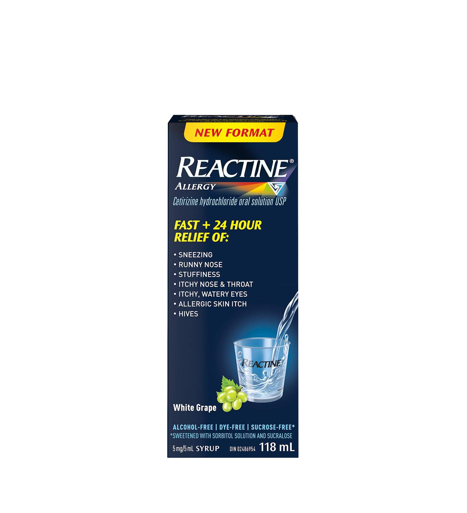 Reactine Liquid Allergy Medicine - For Itchy Eyes Hives Runny Nose - 24 Hour Allergy Relief - White Grape Flavour 118 mL 118 ml (Pack of 1) - Buy Online on GoSupps.com