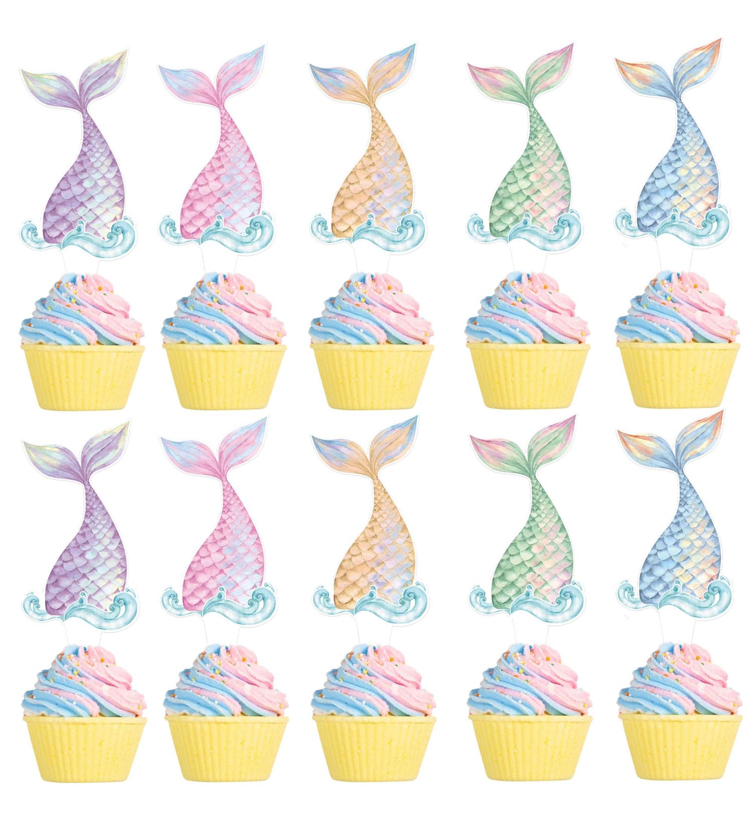 Keaziu 25 Pack Mermaid Tail Cupcake Toppers Mini Under the Sea Mermaid Tail Figures Cupcake Picks Mermaid Party Decoration Baby Shower Supplies Tail 1 - Buy Online on GoSupps.com
