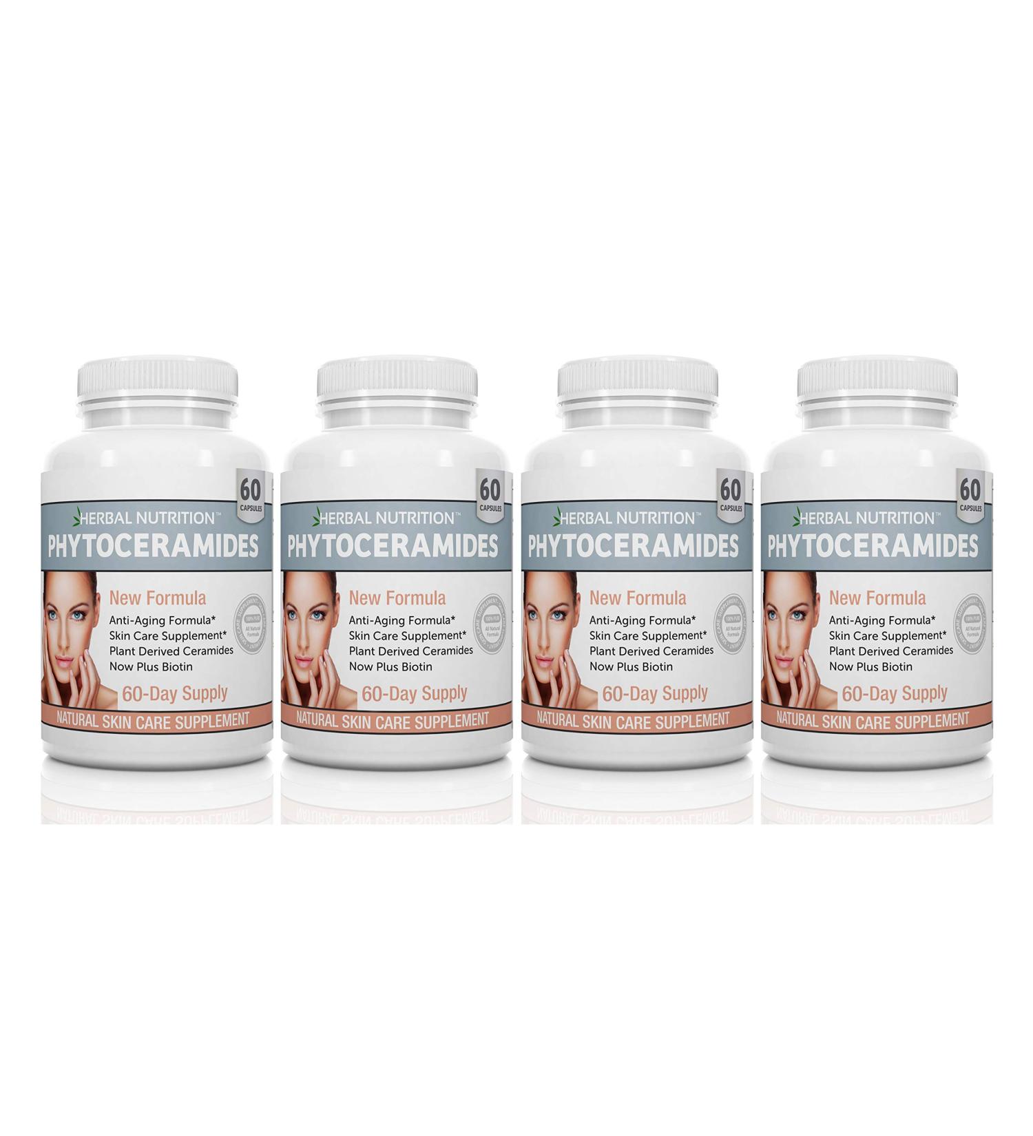 Herbal Nutrition Phytoceramides Rice Based with Biotin Vitamin A C D and E, 4 Bottle Pack 40mg - Buy Online on GoSupps.com