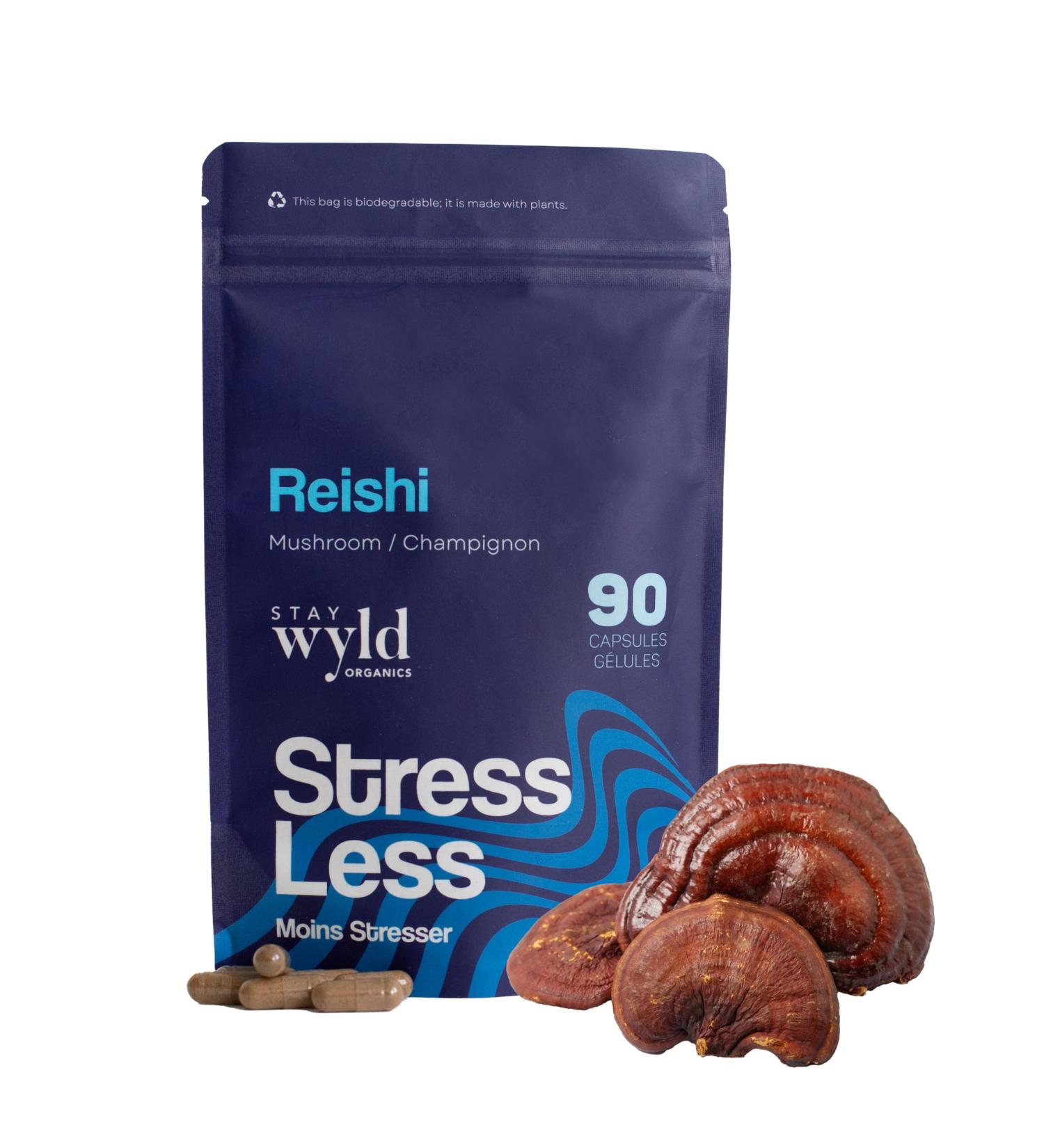 Stay Wyld Organics - Reishi Mushroom Supplement Capsules - 100% Canadian Grown Mushrooms Organic Reishi Mushroom Supplements For Mental Wellness and Calm - 90 Capsules - Buy Online on GoSupps.com