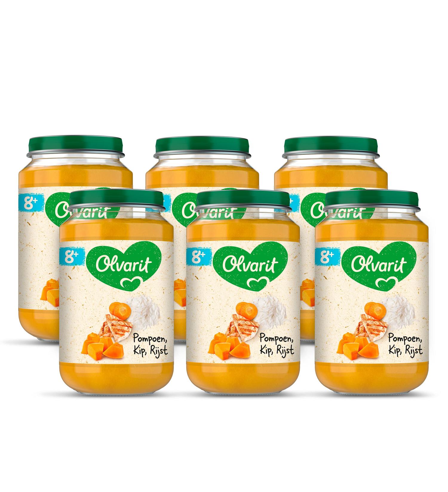 Olvarit Pumpkin Chicken Rice baby food for babies from 8+ months 6x200 grams baby food in a meal jar - Buy Online on GoSupps.com