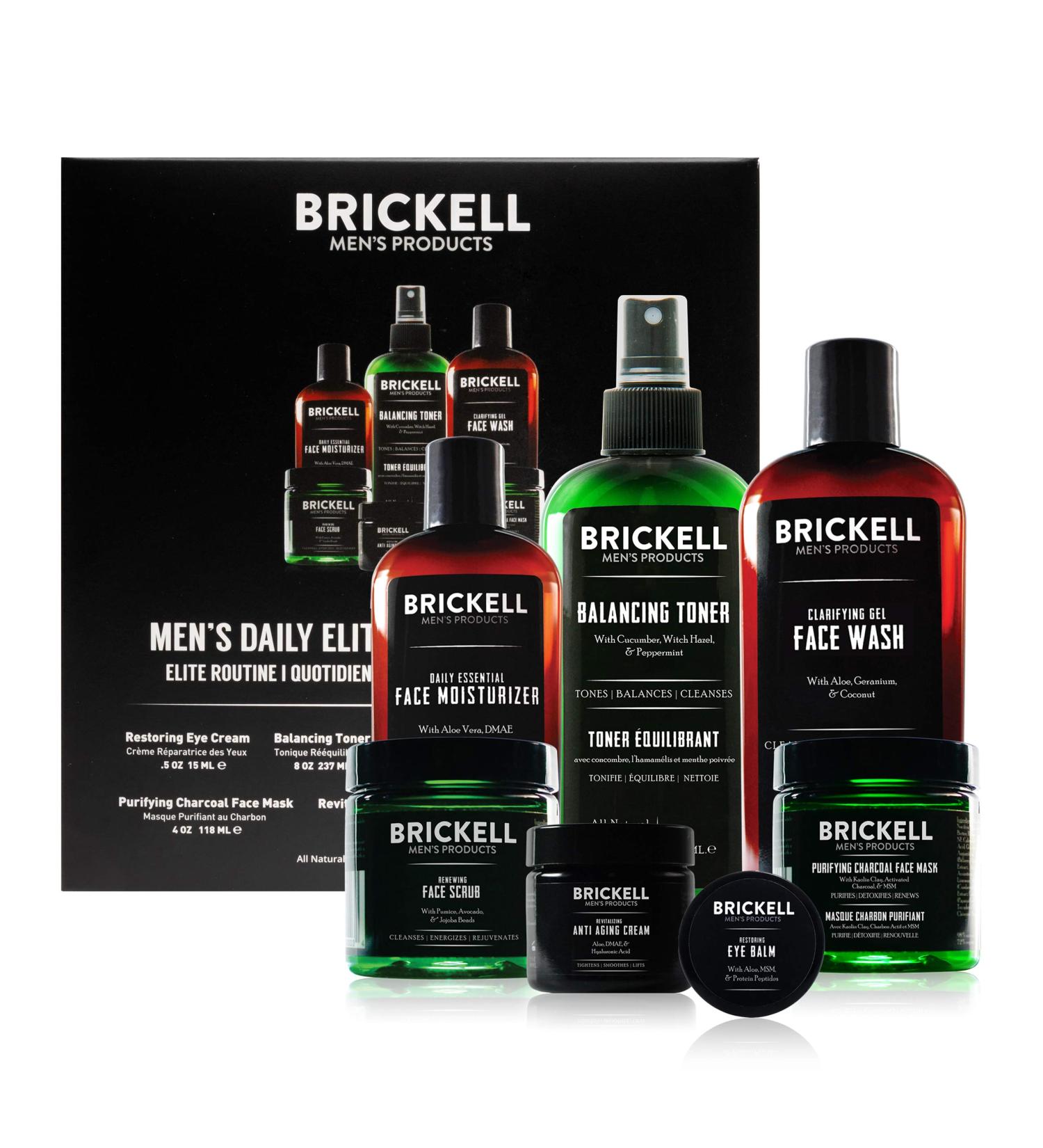 Brickell Men's Daily Elite Face Care Routine - Natural & Organic Skincare Set with Toner Facial Wash Scrub Night Cream Eye Cream Charcoal Mask & Moisturizer for Anti-Aging - Buy Online on GoSupps.com