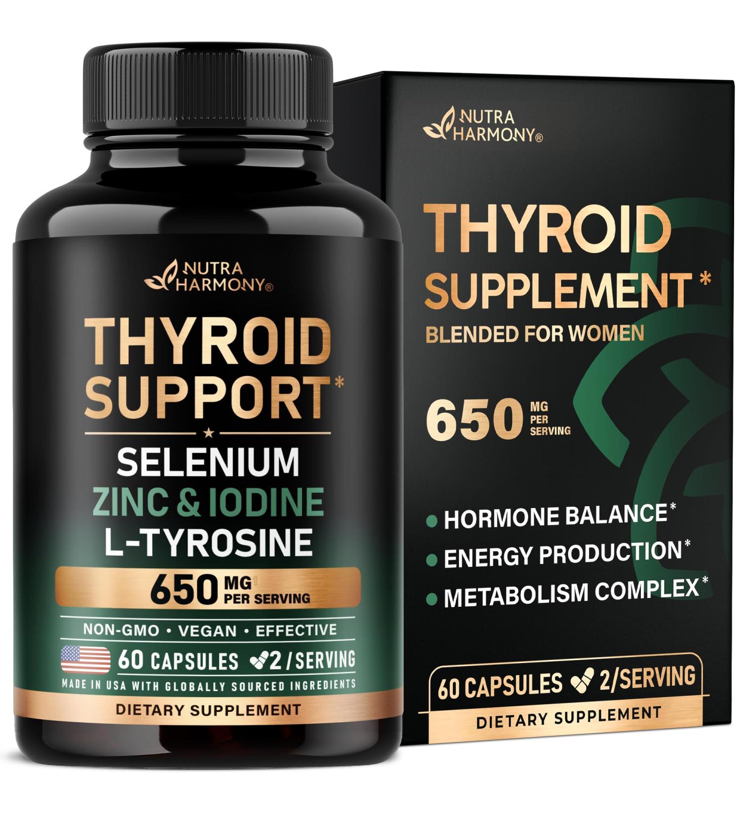 Thyroid Support for Women - Selenium 200 mcg | Astragalus | Zinc & Iodine | L-Tyrosine | Adaptogen Herbs - 21-in-1 Antioxidant & Immune Support - Made in USA - Vegan Non-GMO Lab Tested - 60 Capsules 60 Count (Pack of 1) - Buy Online on GoSupps.com