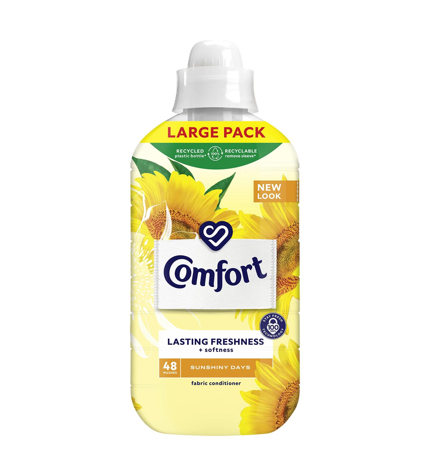Comfort Sunshiny Days Fabric Conditioner with Stay Fresh technology for 100 days of freshness + fragrance* 48 washes (1.44 L) - Buy Online on GoSupps.com