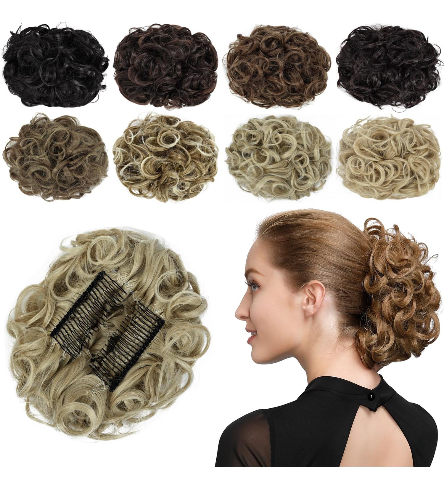 Yamel Curly Ash Blonde Chignon Hairpiece | Synthetic Updo Bun Extensions for Women - Buy Online on GoSupps.com
