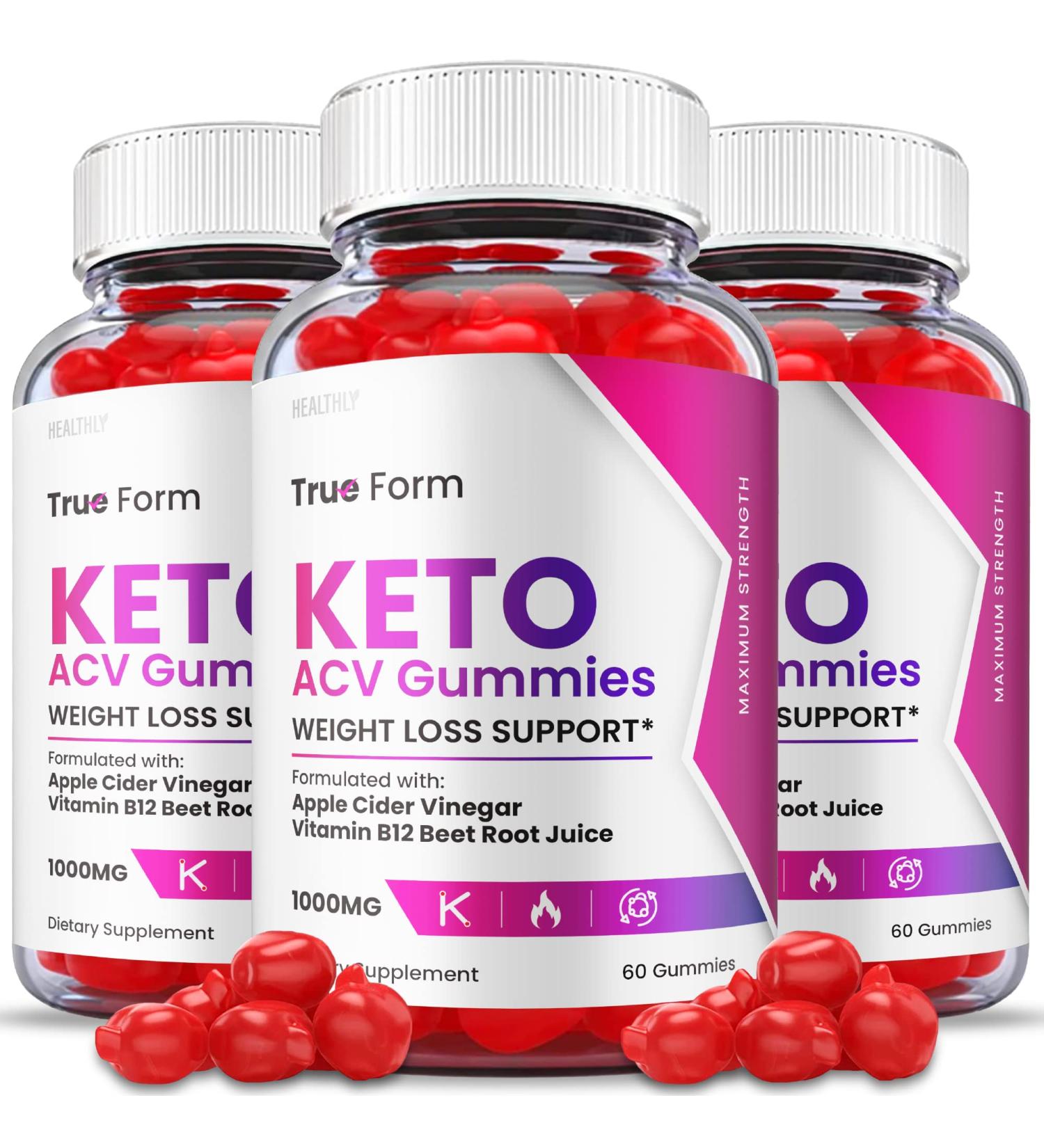 True Form Keto Gummies (3 Pack) with ACV & Vitamin B12 - Vegan Formula | Beet Root Juice | 180 Gummies - Buy Online on GoSupps.com