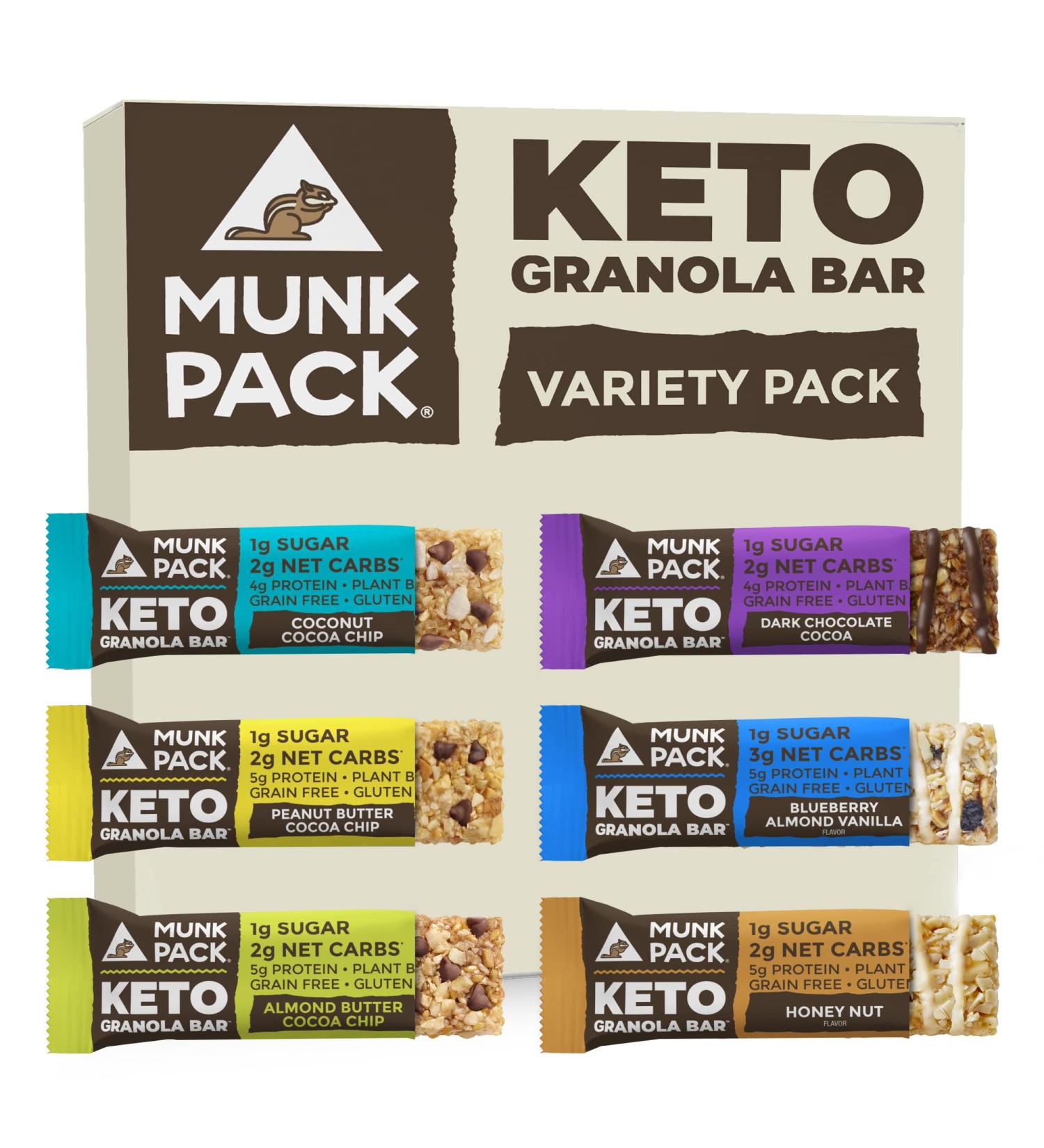 Munk Pack Keto Granola Bars - Gluten, Grain & Soy Free | Nutritional Snacks for Kids & Adults | Chewy, Delicious Plant Based Bars | No Sugar Added, On the Go Lunch Snacks - 6 Pack Variety Pack - Buy Online on GoSupps.com