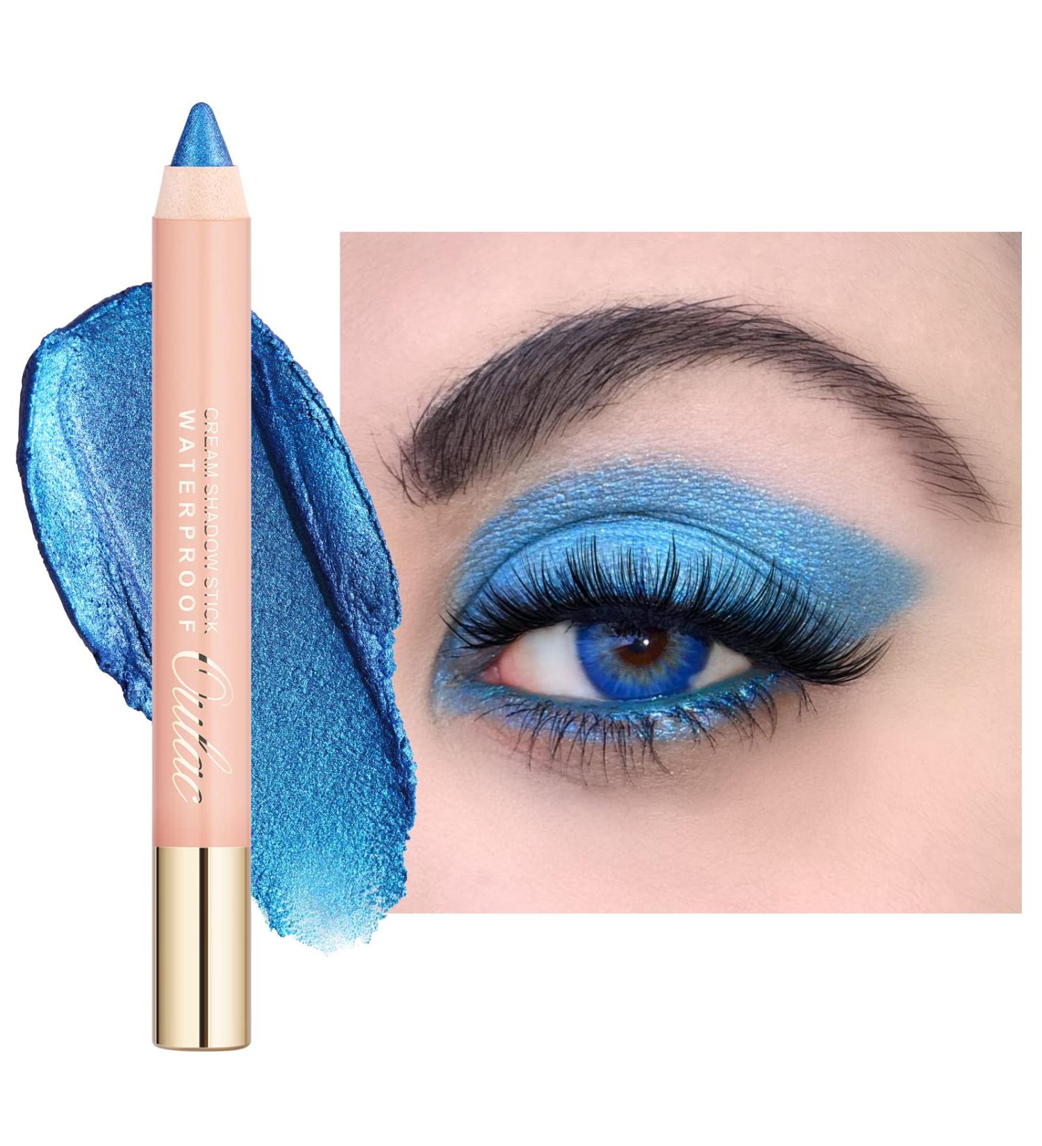 Oulac Shimmer Blue Eyeshadow Stick - Waterproof & Long Lasting Glitter Eye Shadow Pencil | Vegan & Cruelty-Free Makeup (08) Aqua - Buy Online on GoSupps.com