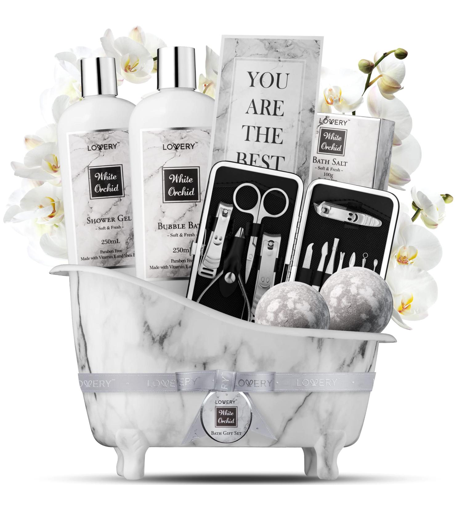Spa Gifts for Women | White Orchid Bath & Body Gift Set | Self Care Spa Kit with Nail Kit Bath Bombs & More | Perfect Gifts for Mom Girlfriend & Special Occasions - Buy Online on GoSupps.com