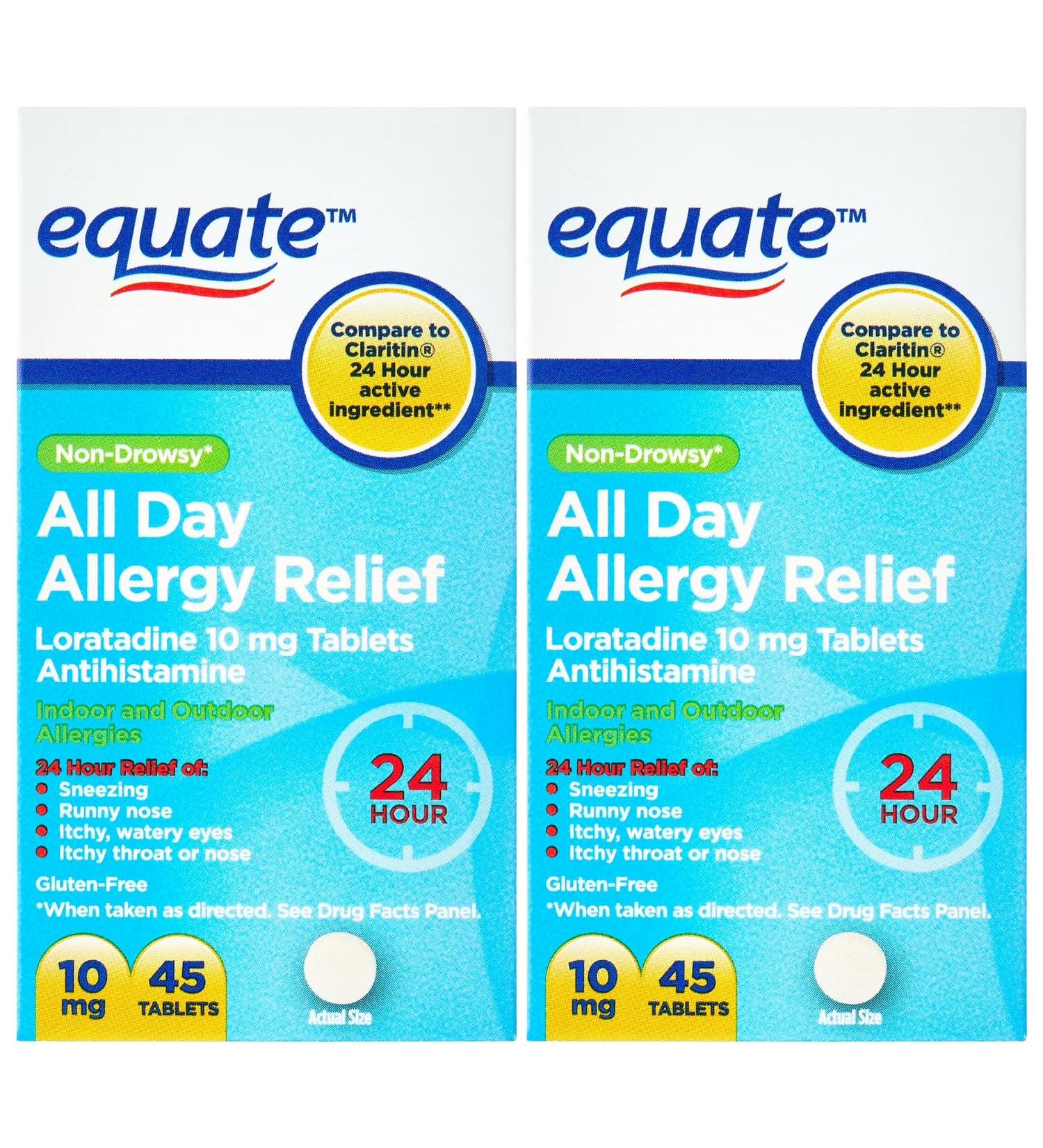 Loratadine Tablets 10 mg 24-Hour Non-Drowsy Allergy Relief Antihistamine 45 Count (Pack of 2)