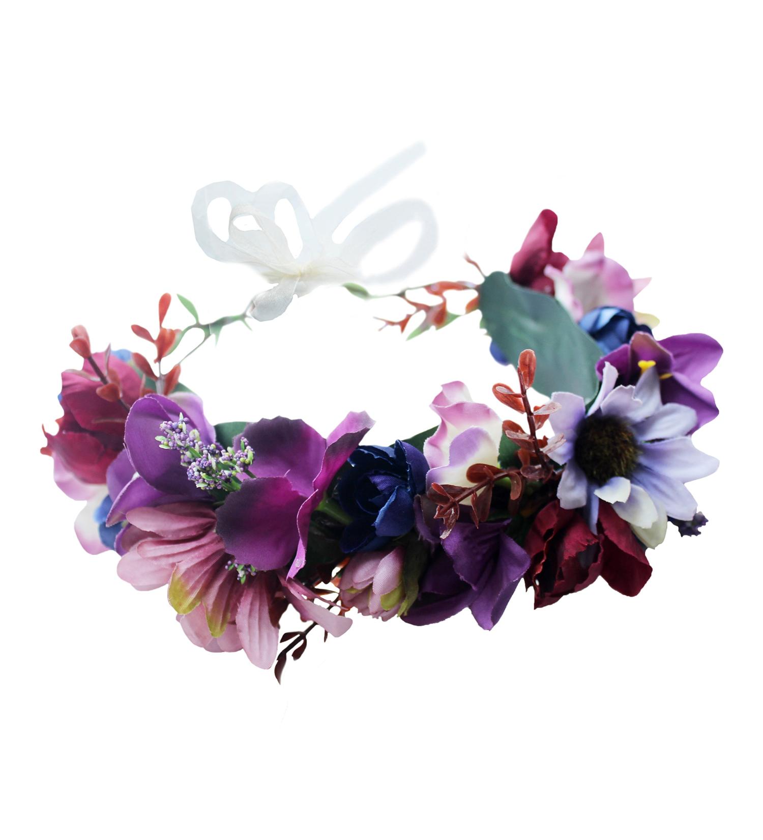 Floral Crown Headband Flower Garland Headband Hair Wreath Hair Garland Flower Halo Floral Headpiece Boho with Ribbon Wedding Party Festival Purple One Size - Buy Online on GoSupps.com