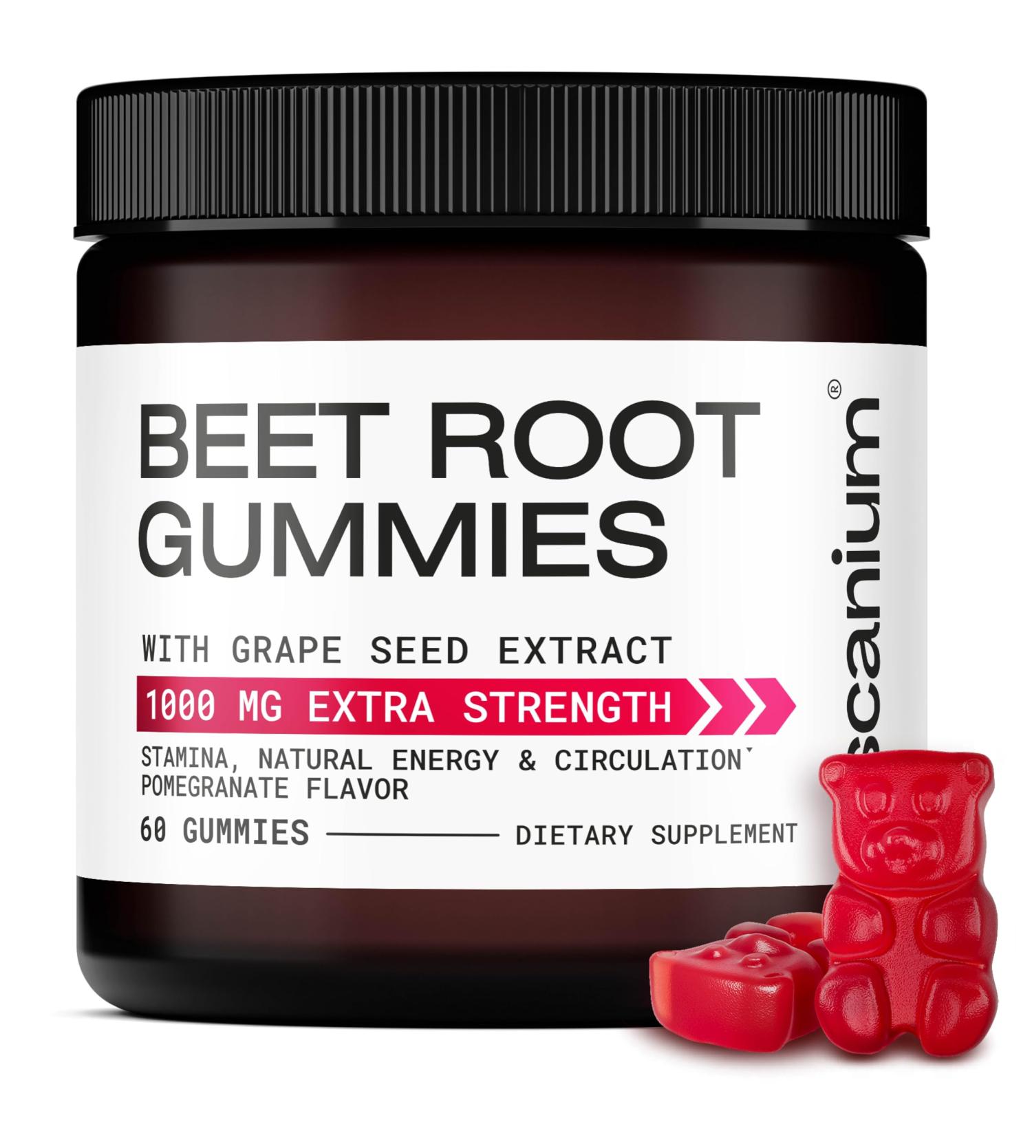 Beet Root Gummies 1000mg & Grape Seed Extract - Boost Circulation Energy & Stamina - 60 Pcs Pomegranate Flavor - Buy Online on GoSupps.com