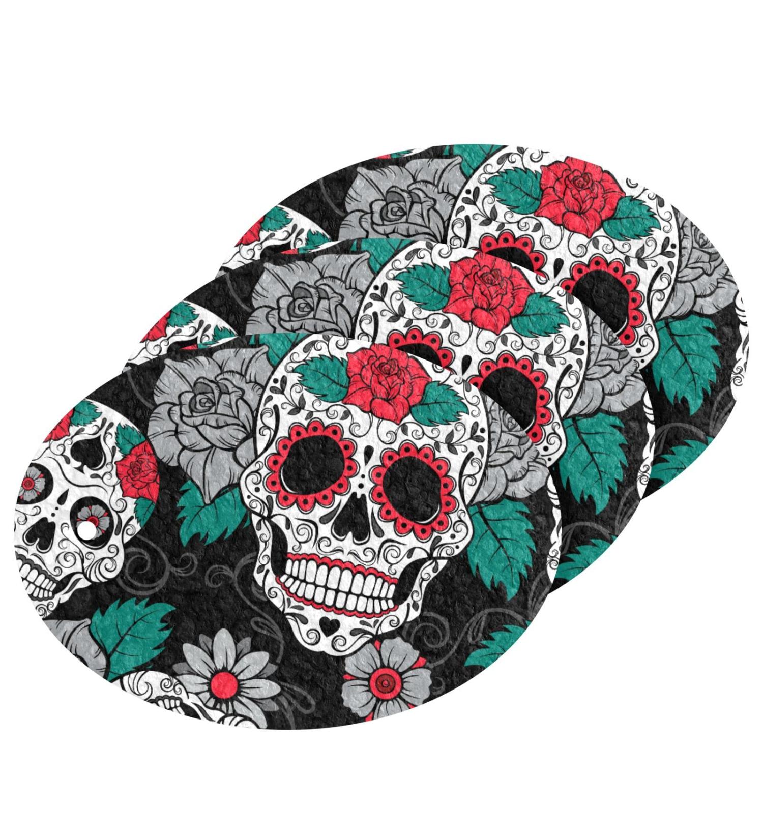 3-Pack Cleaning Kitchen Sponges Oval Red Rose Skull Kitchen Cellulose Dishwashing Wood Pulp Cotton - Buy Online on GoSupps.com