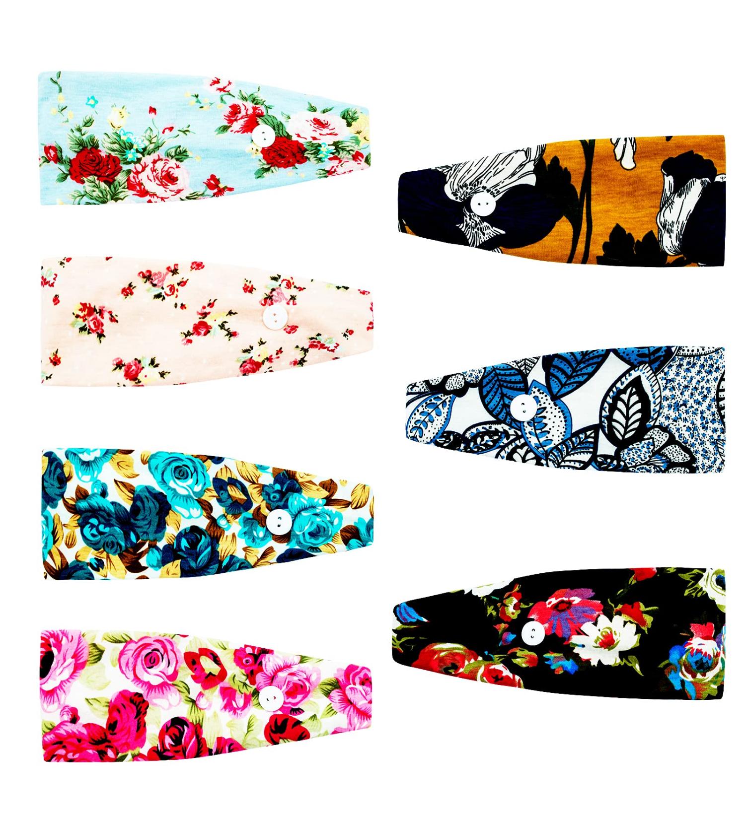 SHUNMEILO 7pcs Buttoned Mask Headbands for Women and Teen Girls - Floral Turban Yoga Head Wraps - Buy Online on GoSupps.com